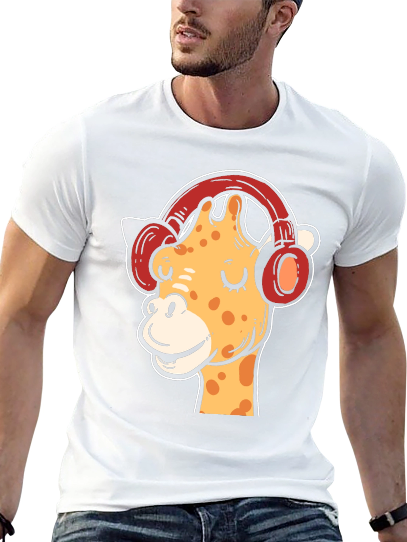 Cool Giraffe with Headphones Graphic T-Shirt