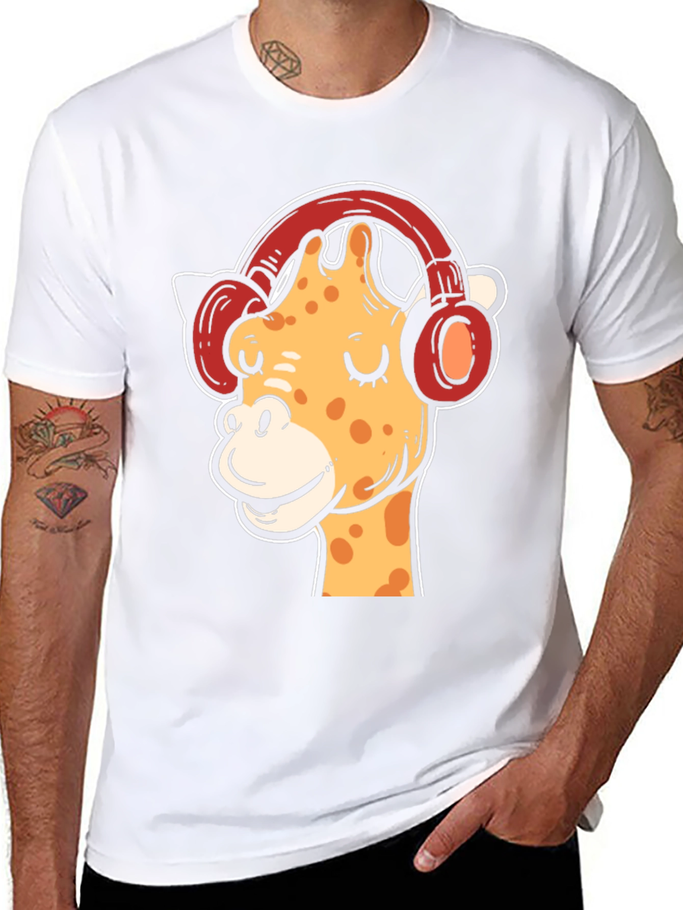 Cool Giraffe with Headphones Graphic T-Shirt