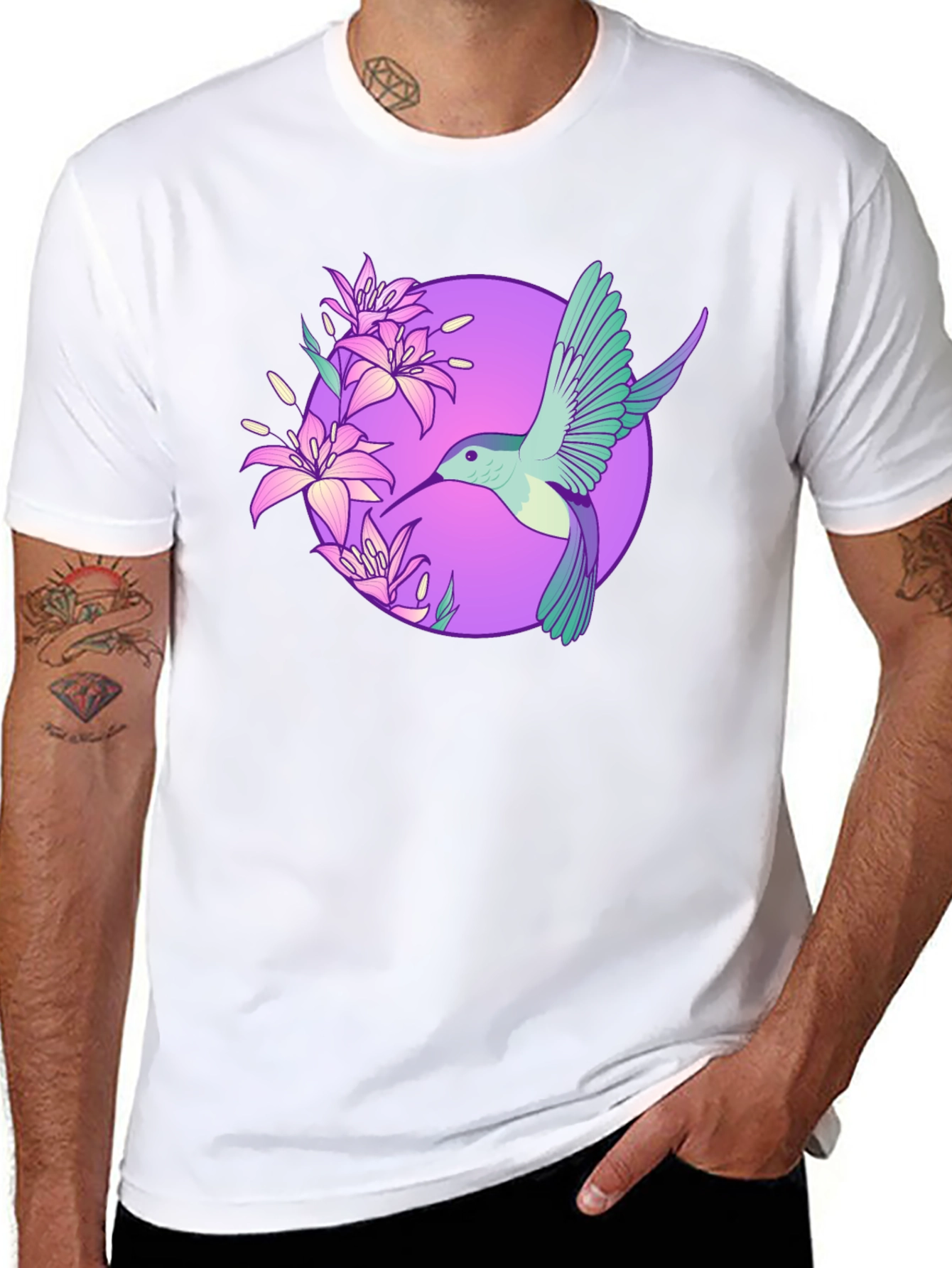 Hummingbird Floral T-Shirt - Black