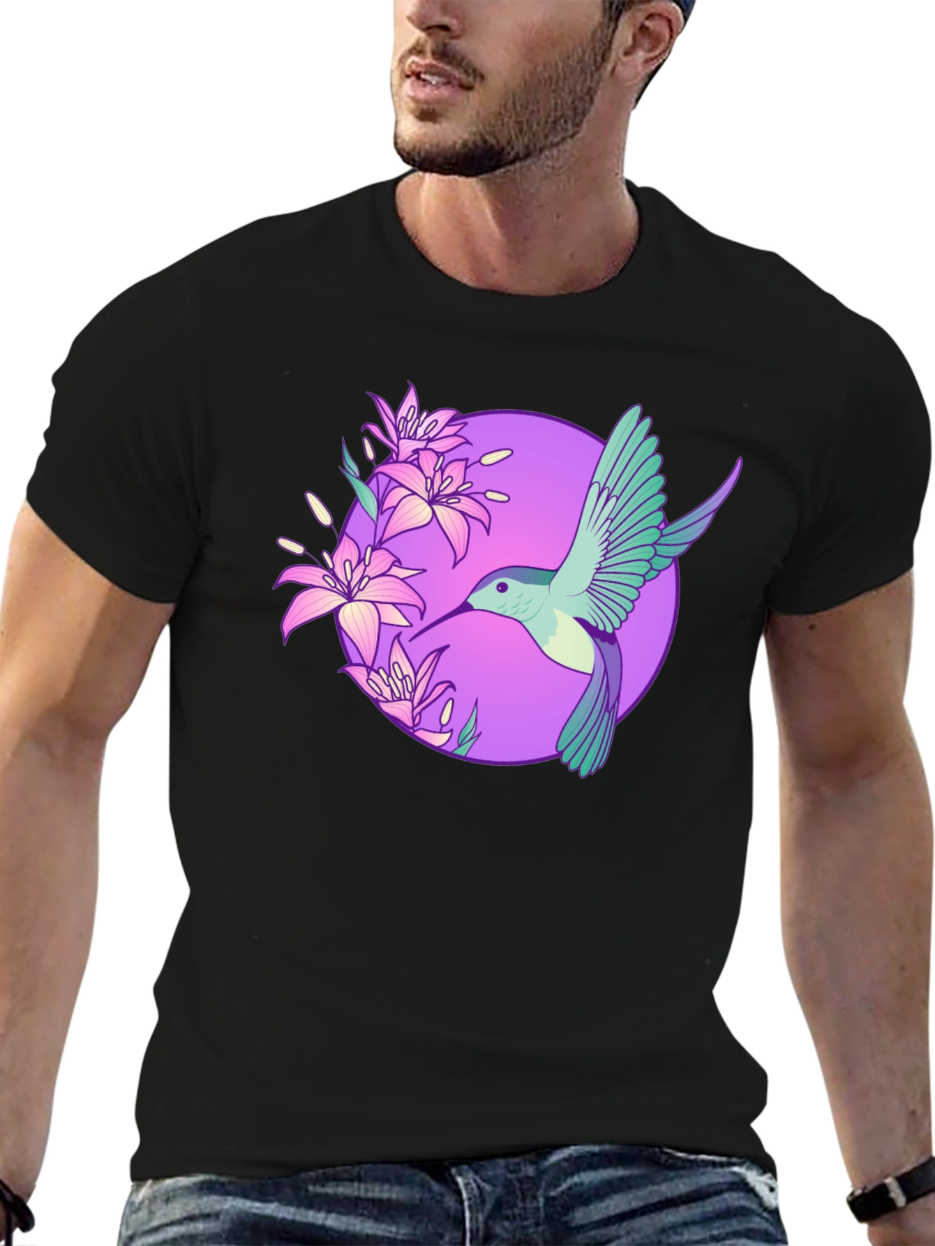 Hummingbird Floral T-Shirt - Black