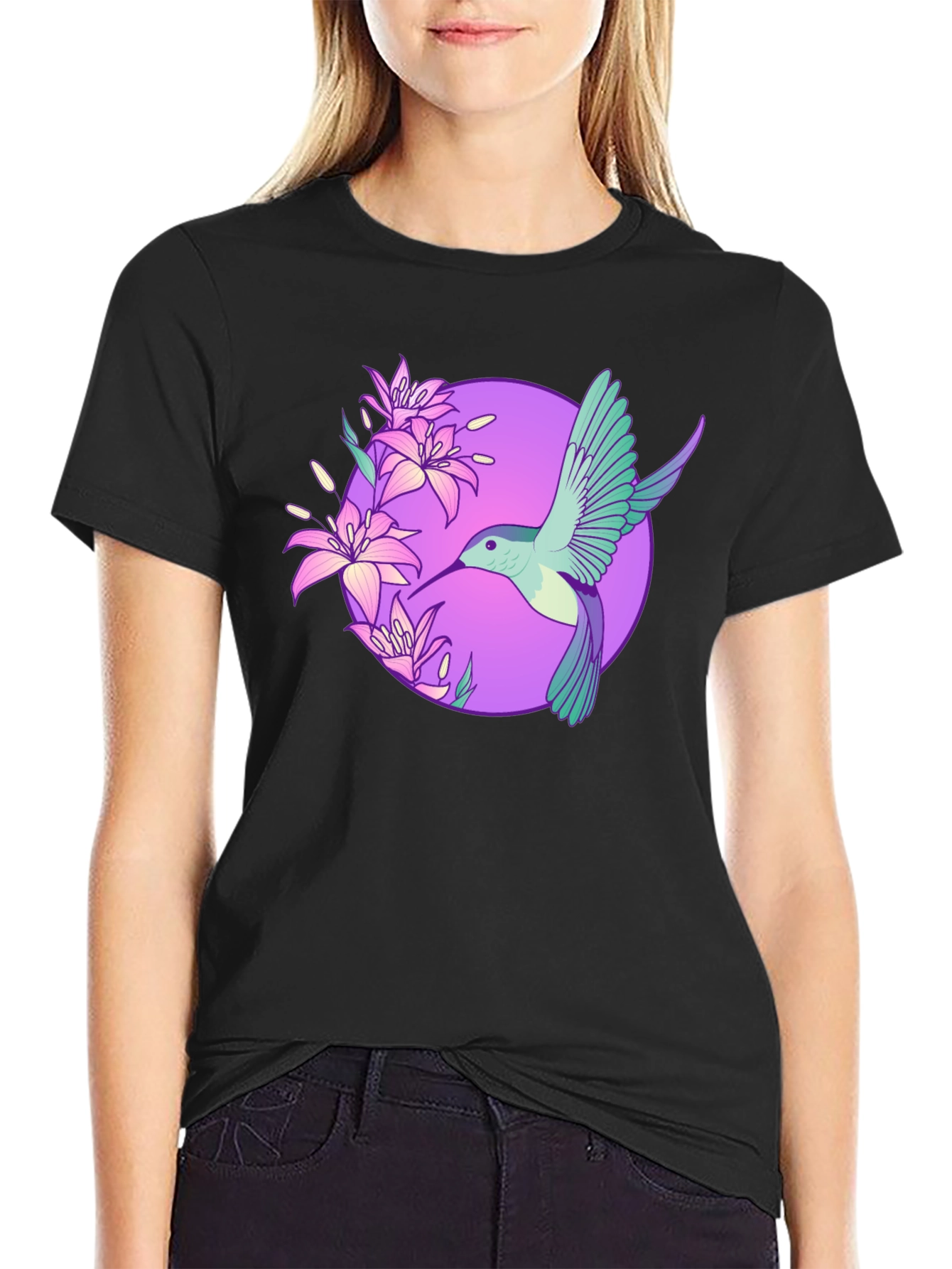 Hummingbird Floral T-Shirt - Black