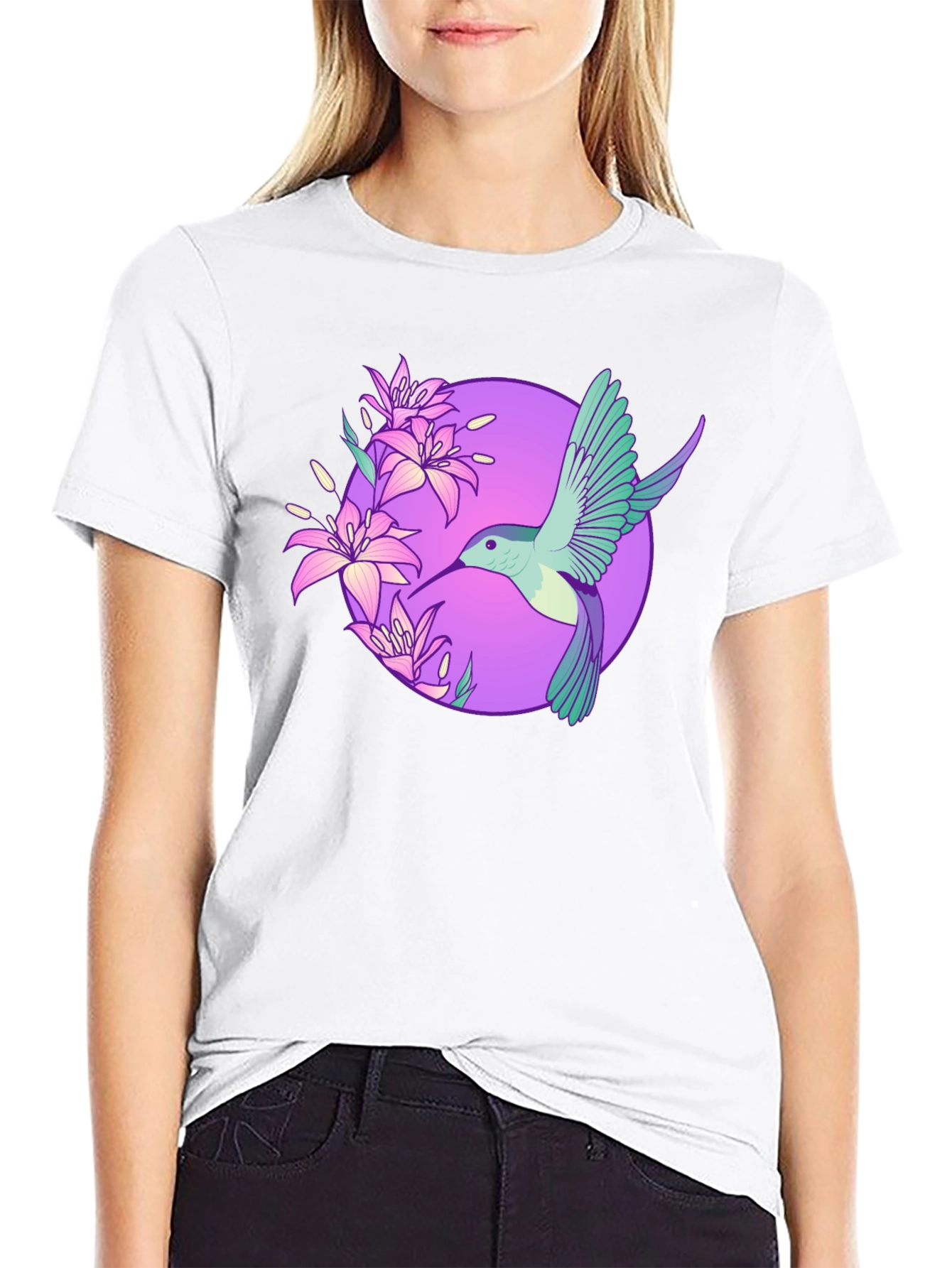 Hummingbird Floral T-Shirt - Black