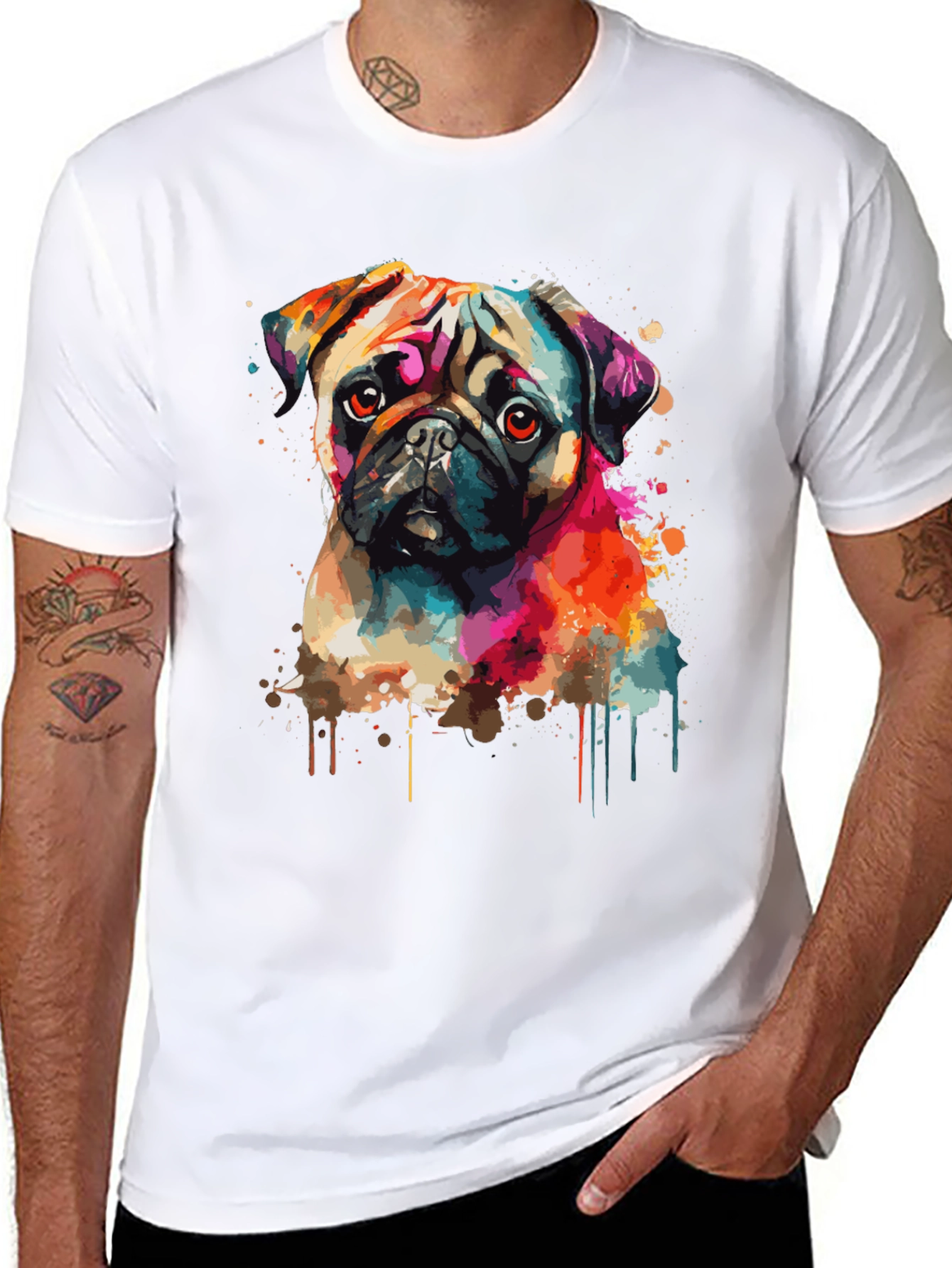 Vibrant Pug Graphic Tee - Stylish Dog Lover Shirt