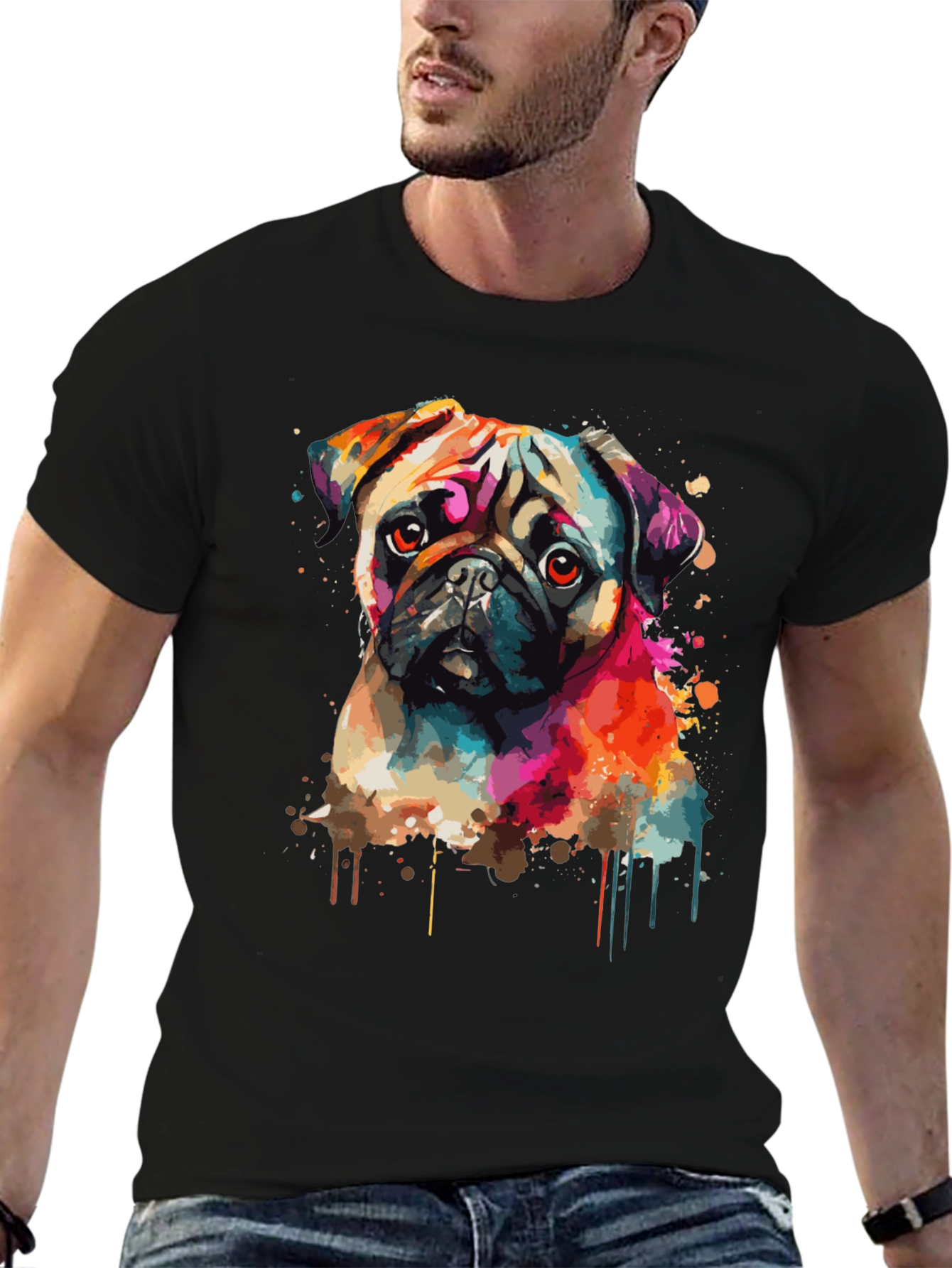 Vibrant Pug Graphic Tee - Stylish Dog Lover Shirt
