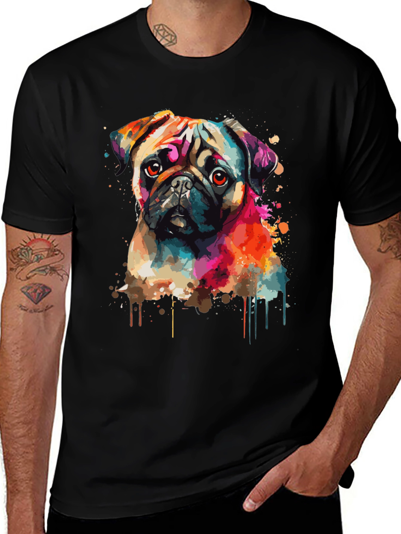 Vibrant Pug Graphic Tee - Stylish Dog Lover Shirt