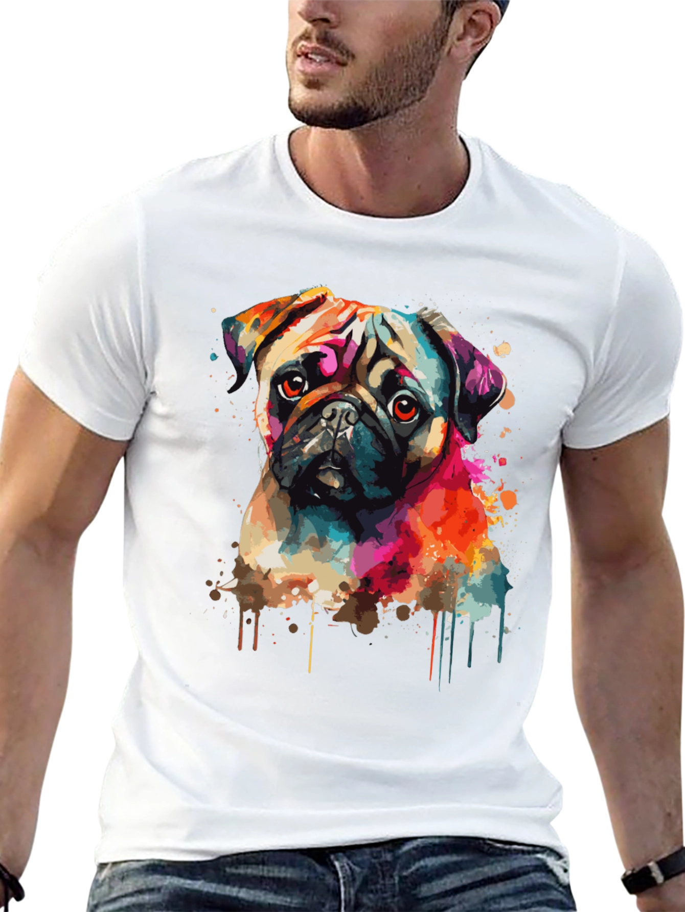 Vibrant Pug Graphic Tee - Stylish Dog Lover Shirt