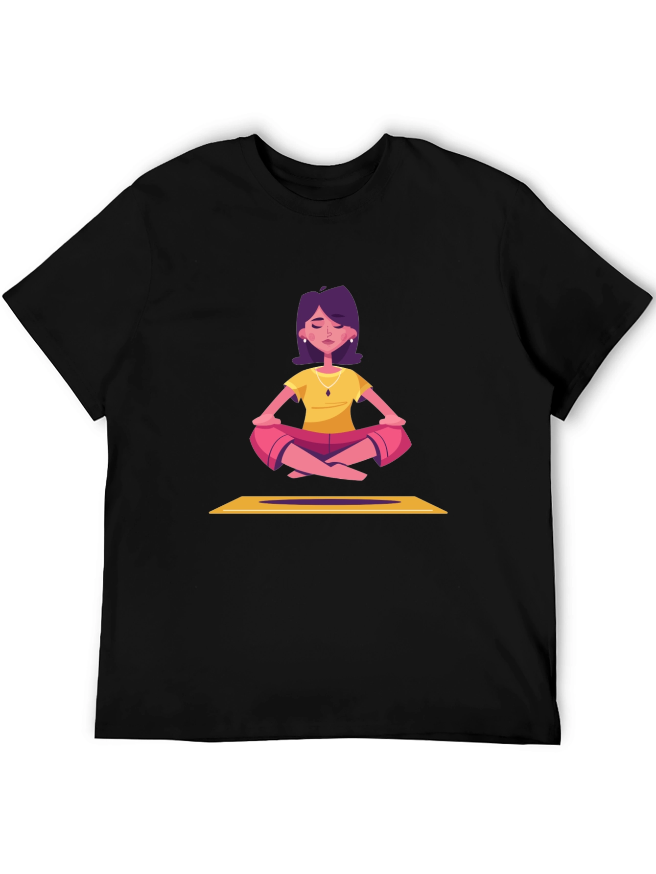 Meditating Cartoon Lady Black T-Shirt