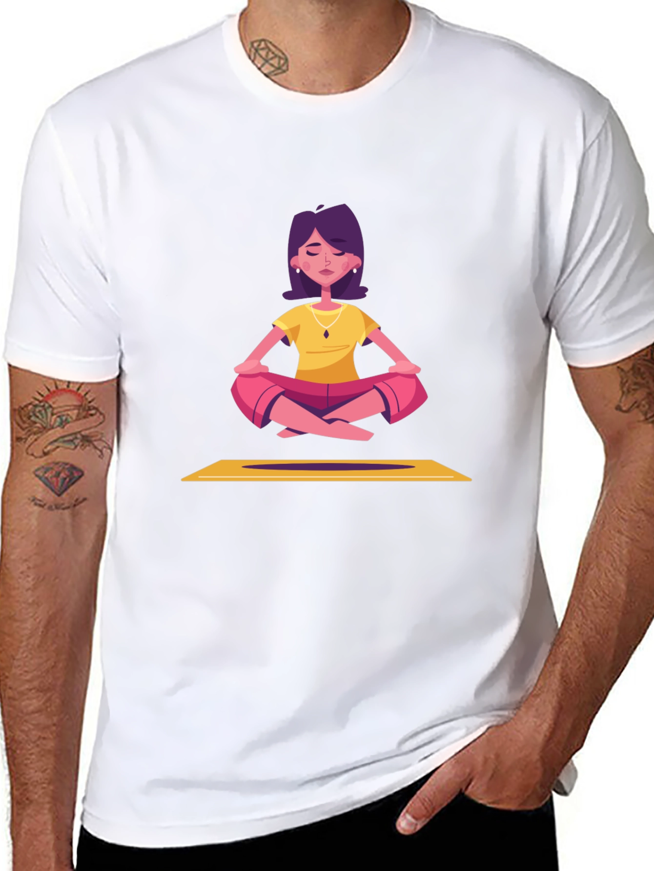 Meditating Cartoon Lady Black T-Shirt