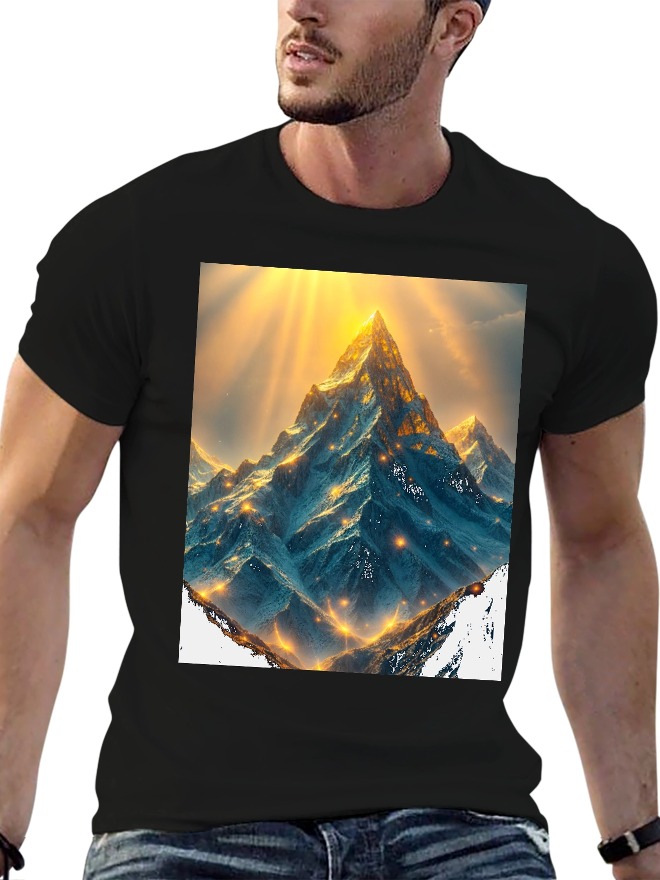 Mountain Peak Graphic Tee - Black Cotton Blend