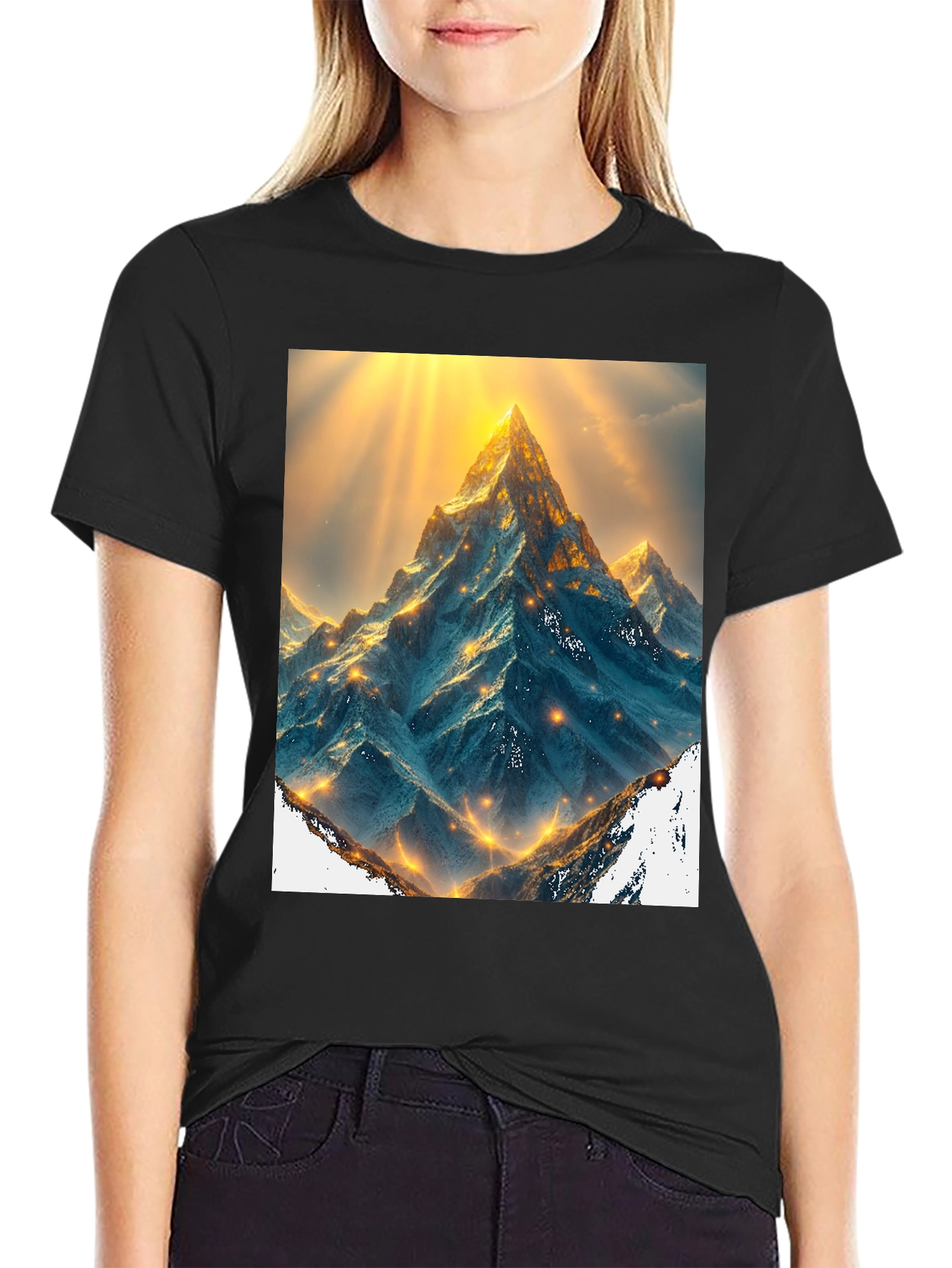 Mountain Peak Graphic Tee - Black Cotton Blend