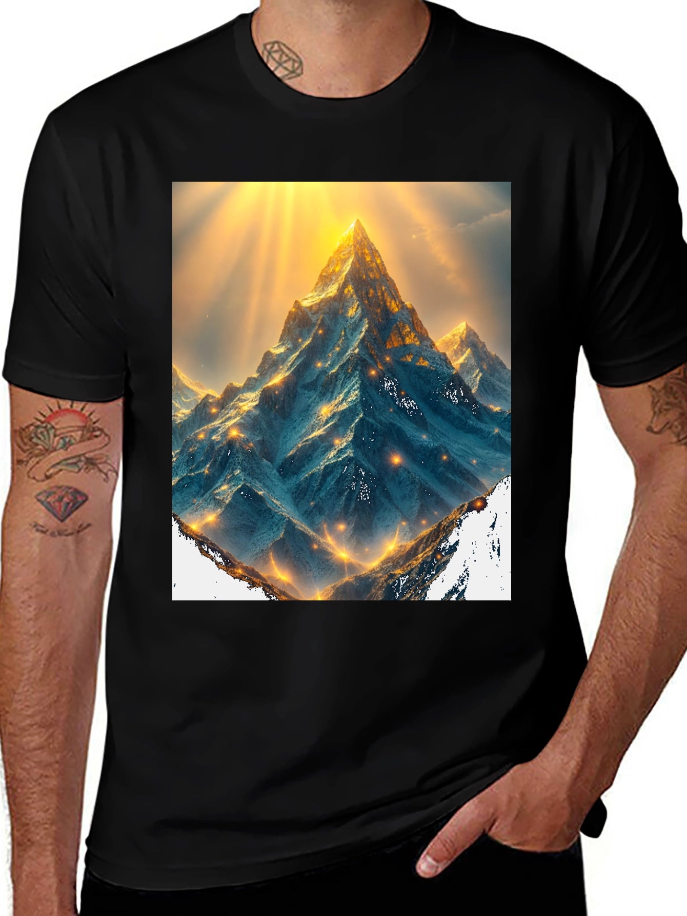 Mountain Peak Graphic Tee - Black Cotton Blend