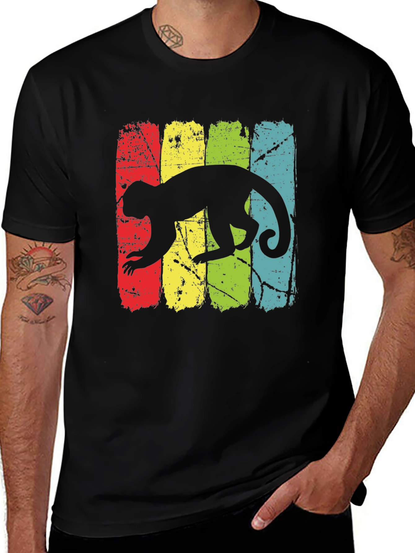 Retro Monkey Graphic Tee - Black Cotton T-Shirt