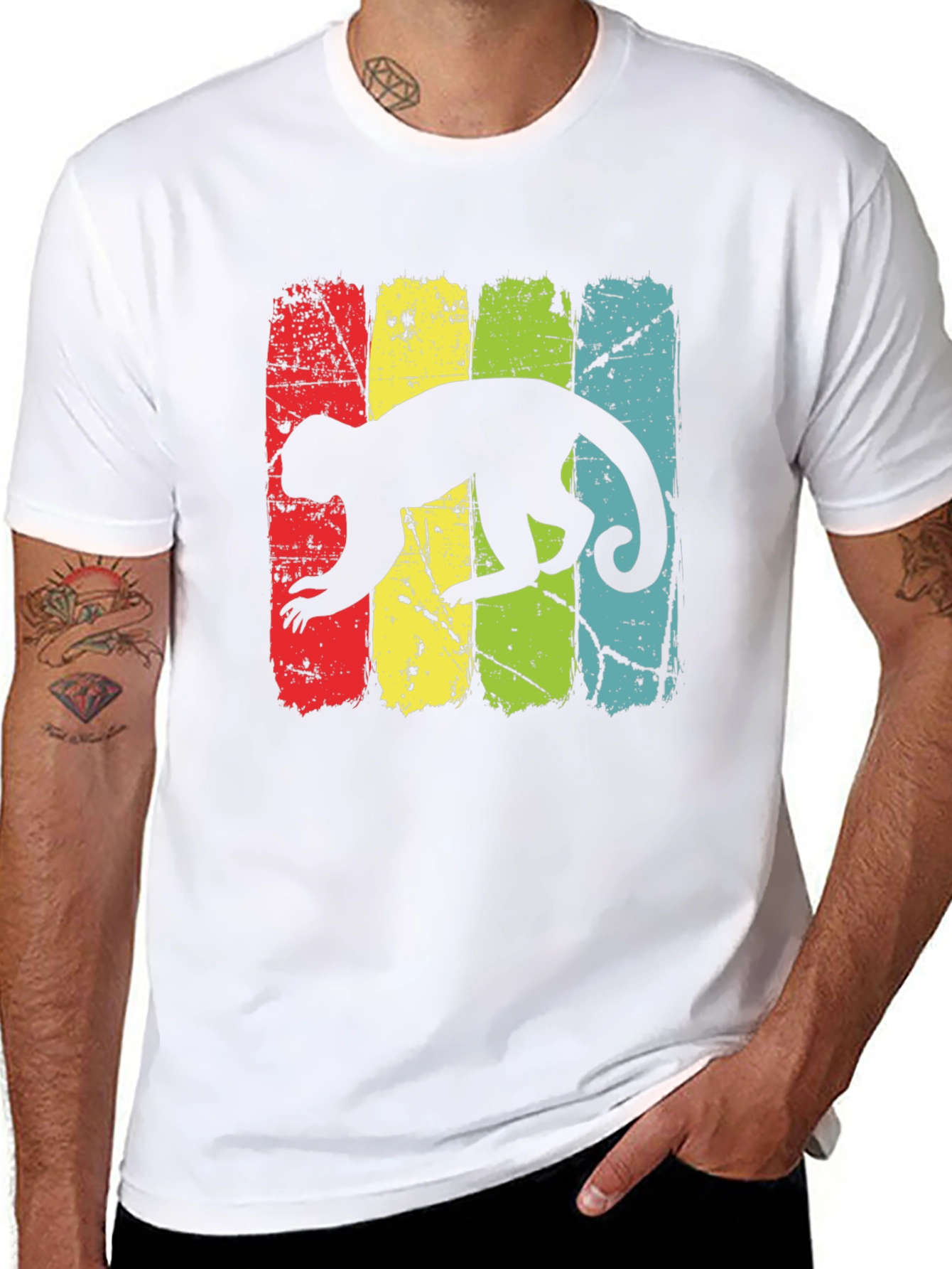 Retro Monkey Graphic Tee - Black Cotton T-Shirt
