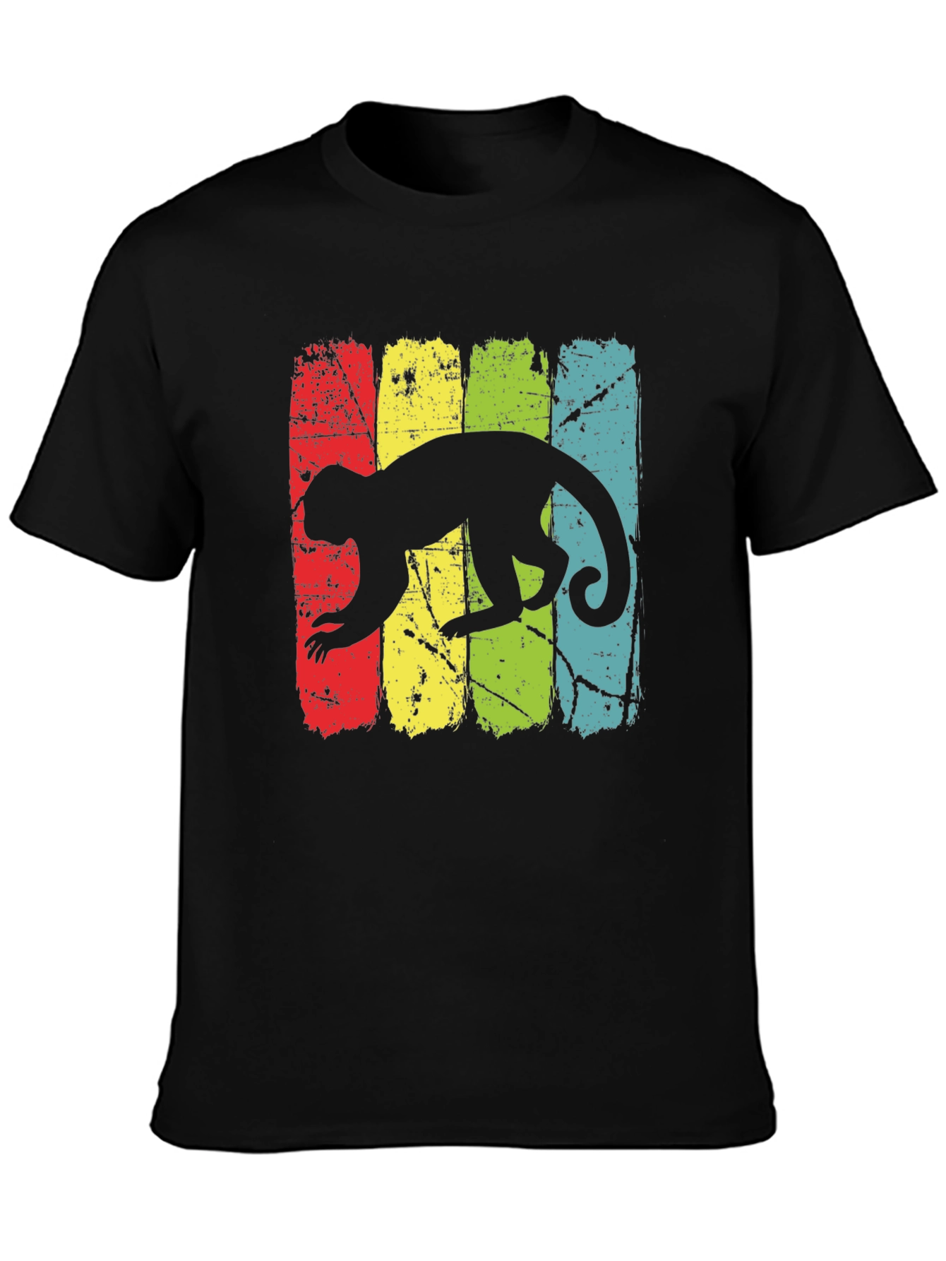 Retro Monkey Graphic Tee - Black Cotton T-Shirt