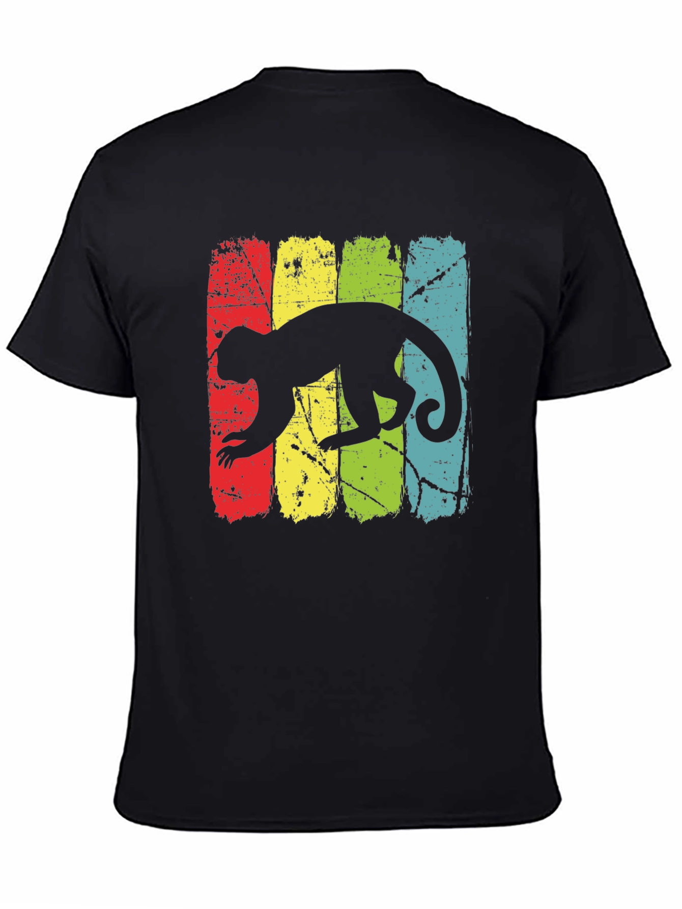 Retro Monkey Graphic Tee - Black Cotton T-Shirt