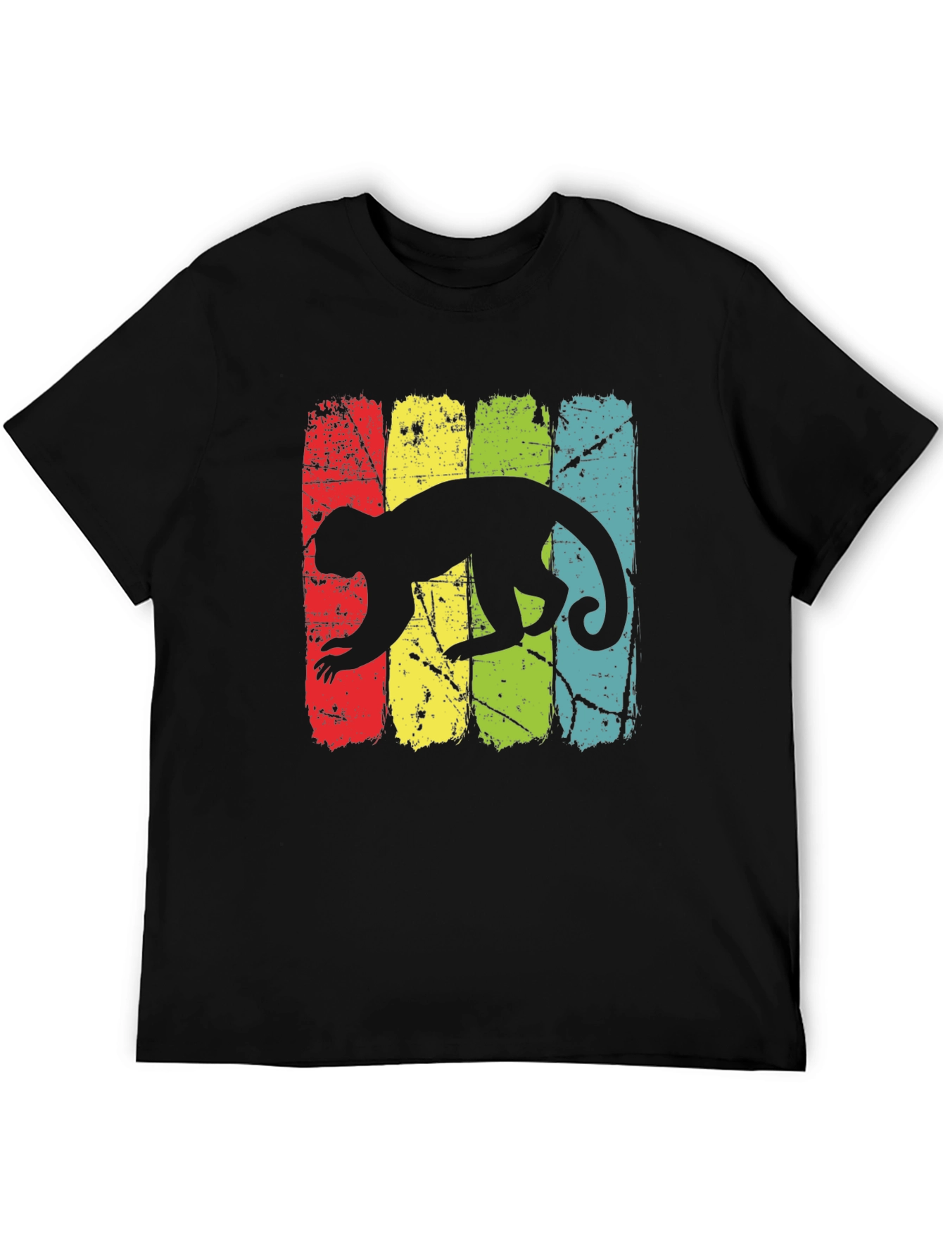 Retro Monkey Graphic Tee - Black Cotton T-Shirt