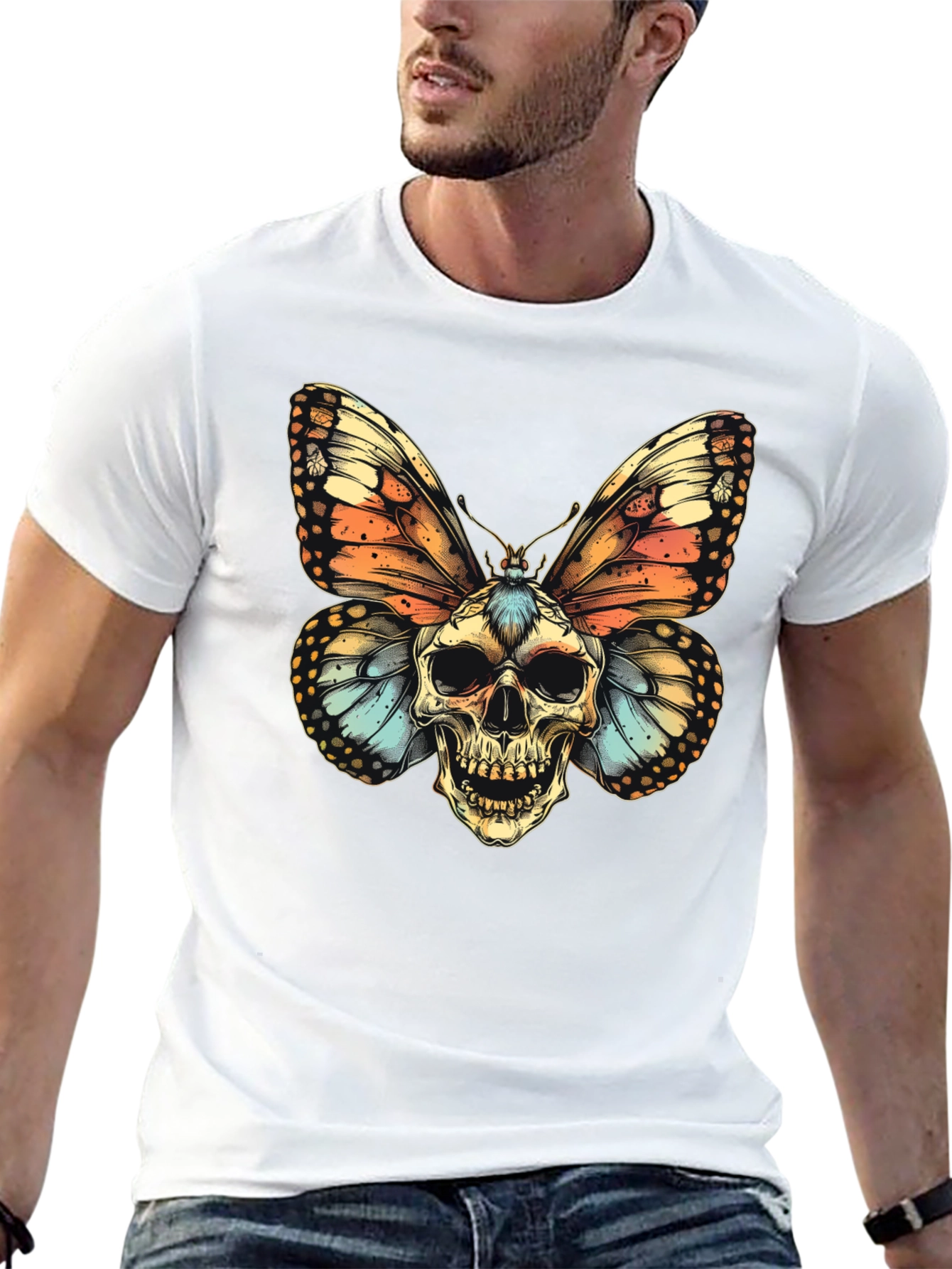 Skull Butterfly Graphic Tee - Mens Black T-Shirt