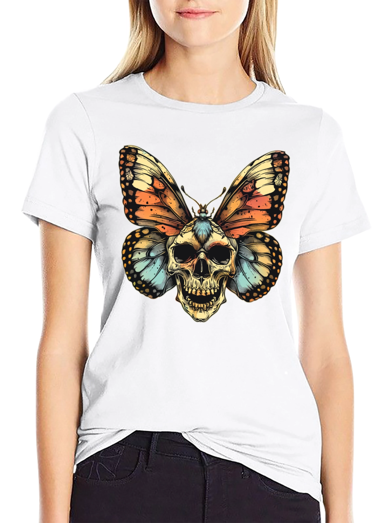Skull Butterfly Graphic Tee - Mens Black T-Shirt