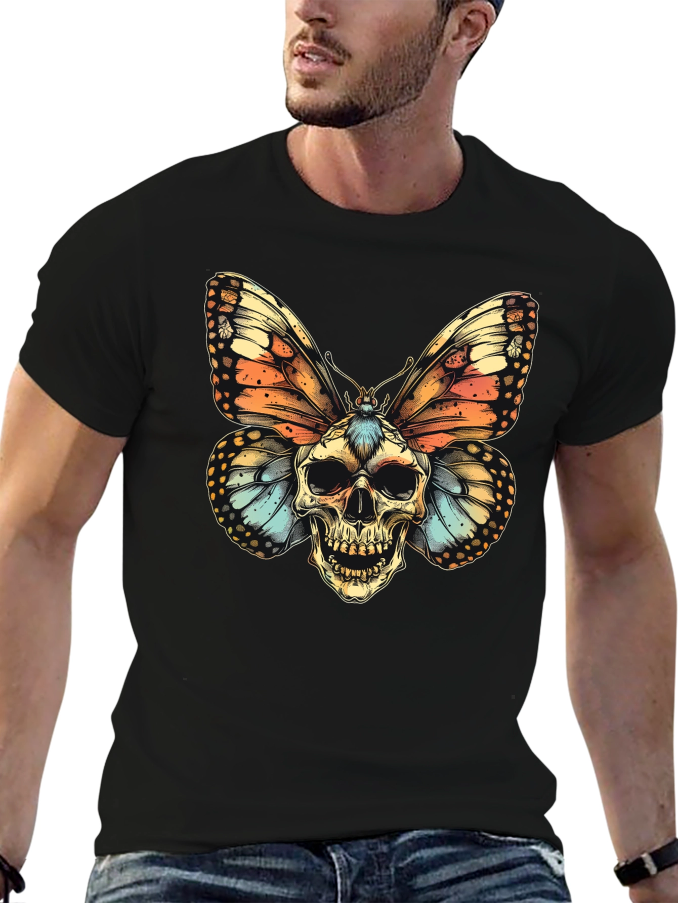 Skull Butterfly Graphic Tee - Mens Black T-Shirt