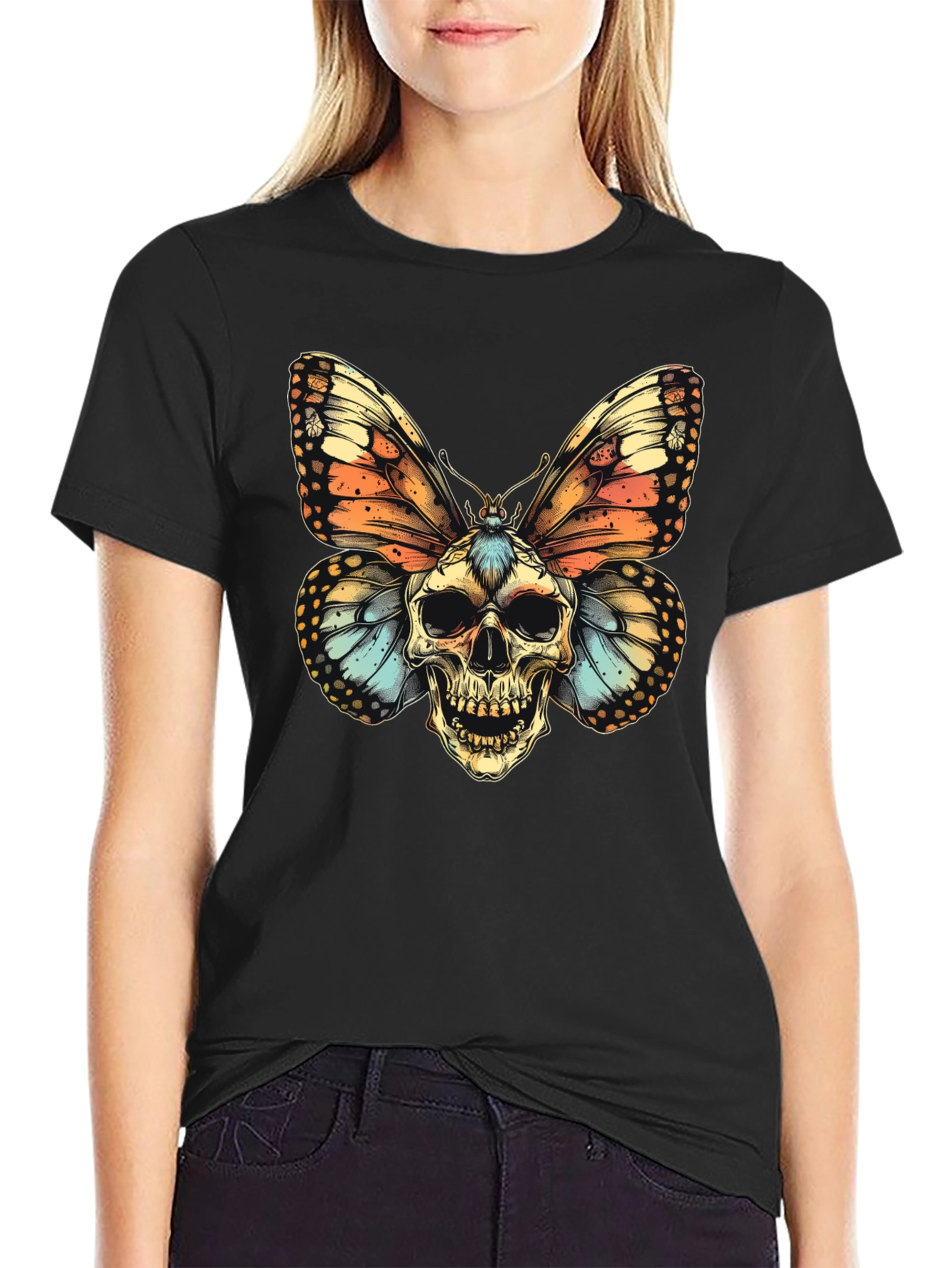 Skull Butterfly Graphic Tee - Mens Black T-Shirt