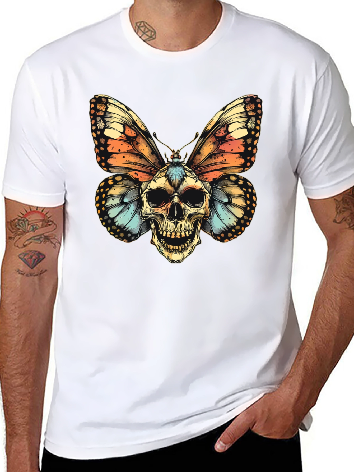 Skull Butterfly Graphic Tee - Mens Black T-Shirt