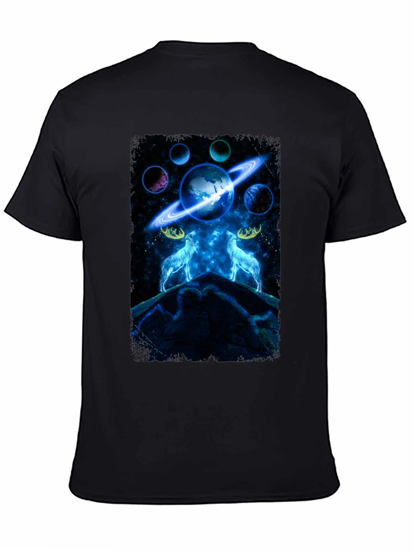 Cosmic Wolves Graphic Tee - Black Cotton