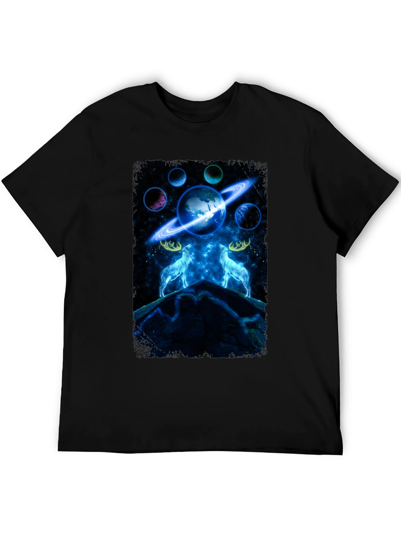 Cosmic Wolves Graphic Tee - Black Cotton