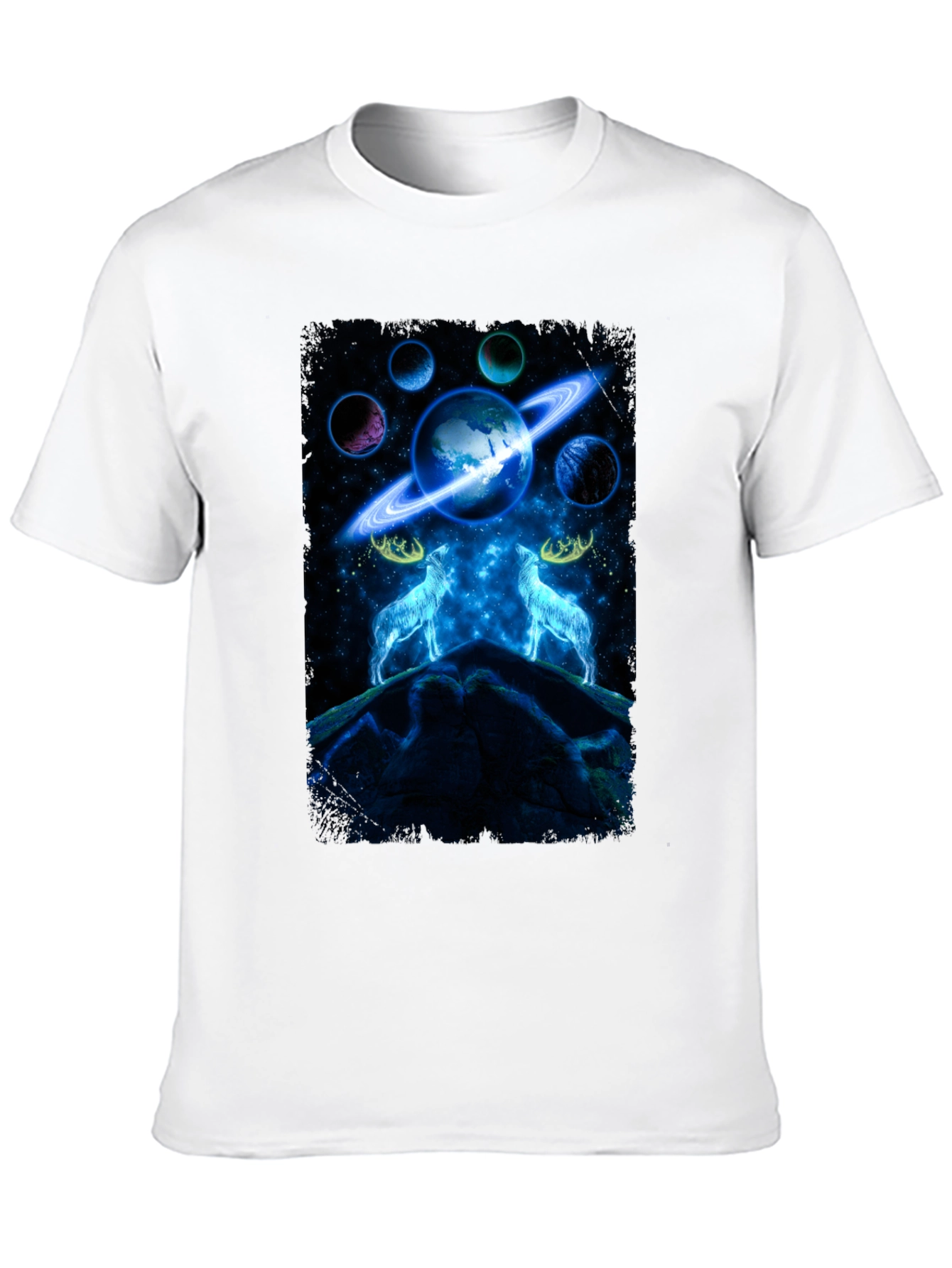Cosmic Wolves Graphic Tee - Black Cotton