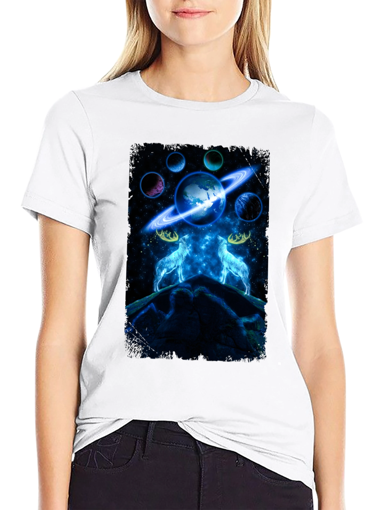 Cosmic Wolves Graphic Tee - Black Cotton