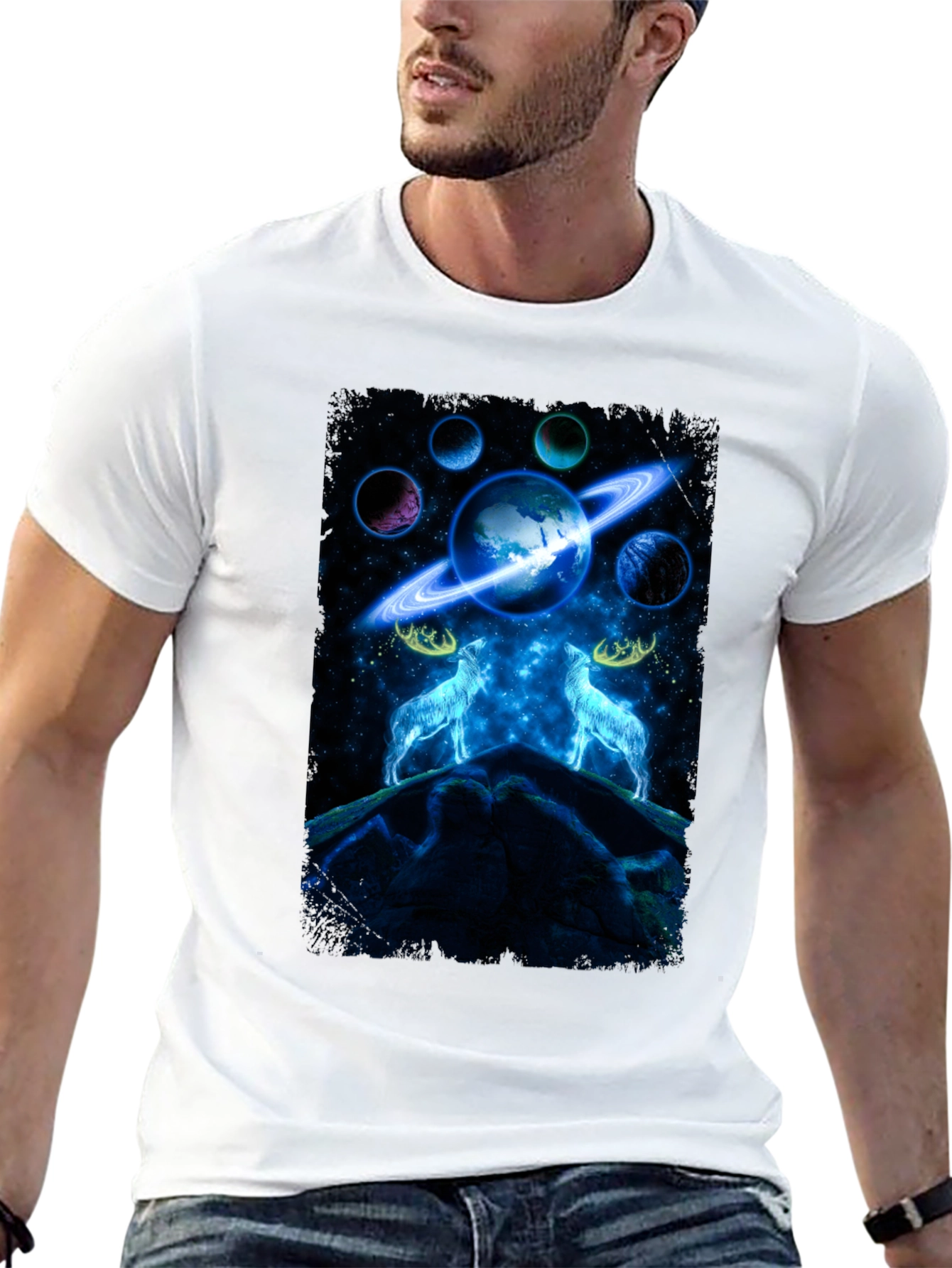 Cosmic Wolves Graphic Tee - Black Cotton