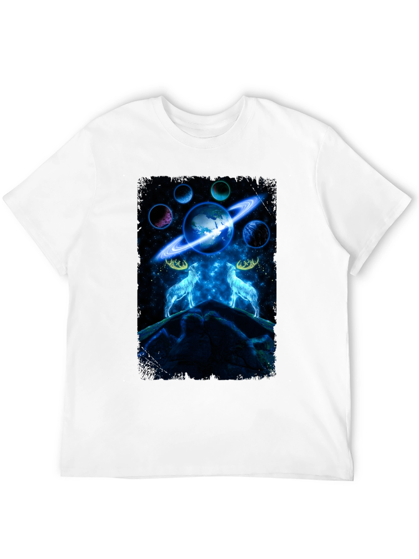 Cosmic Wolves Graphic Tee - Black Cotton