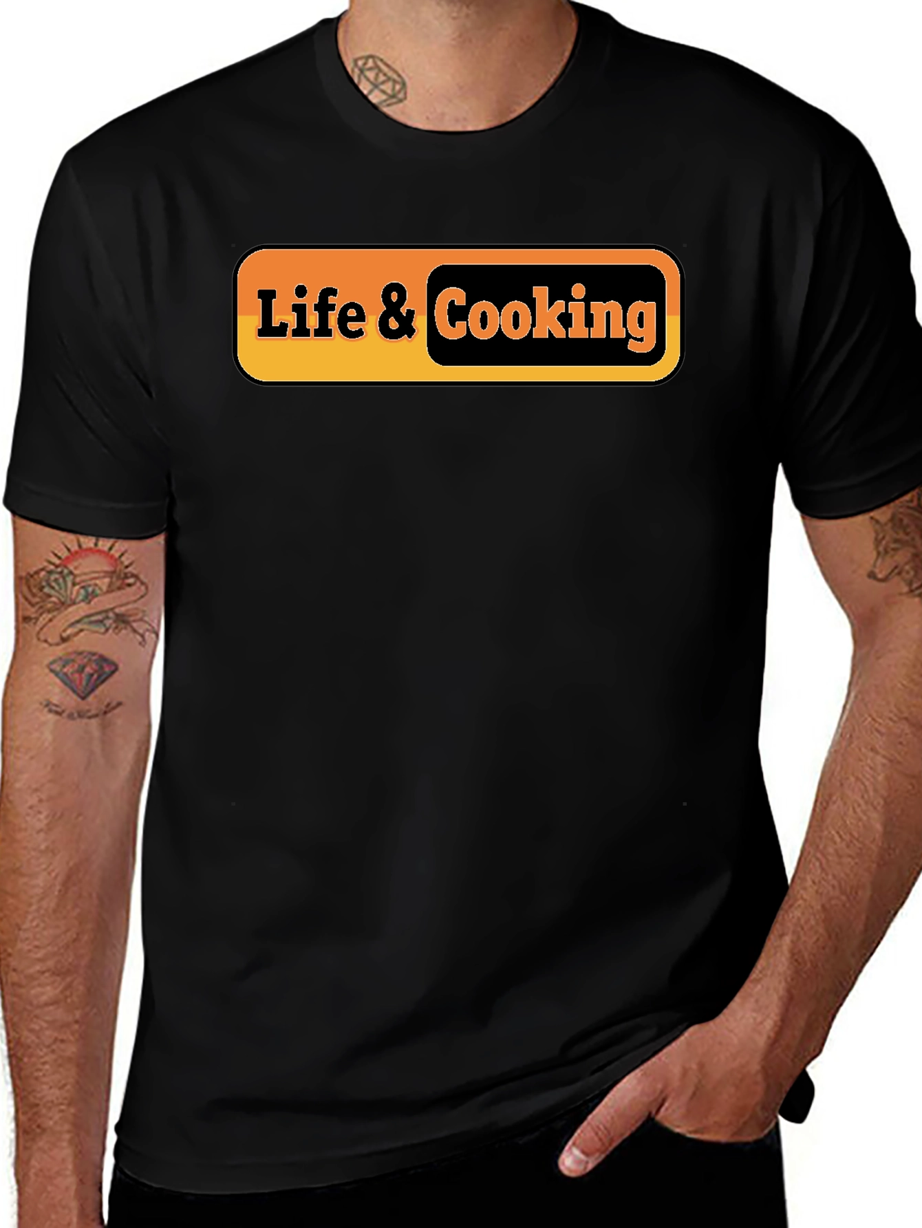 Life & Cooking Graphic Tee - Stylish Black T-Shirt