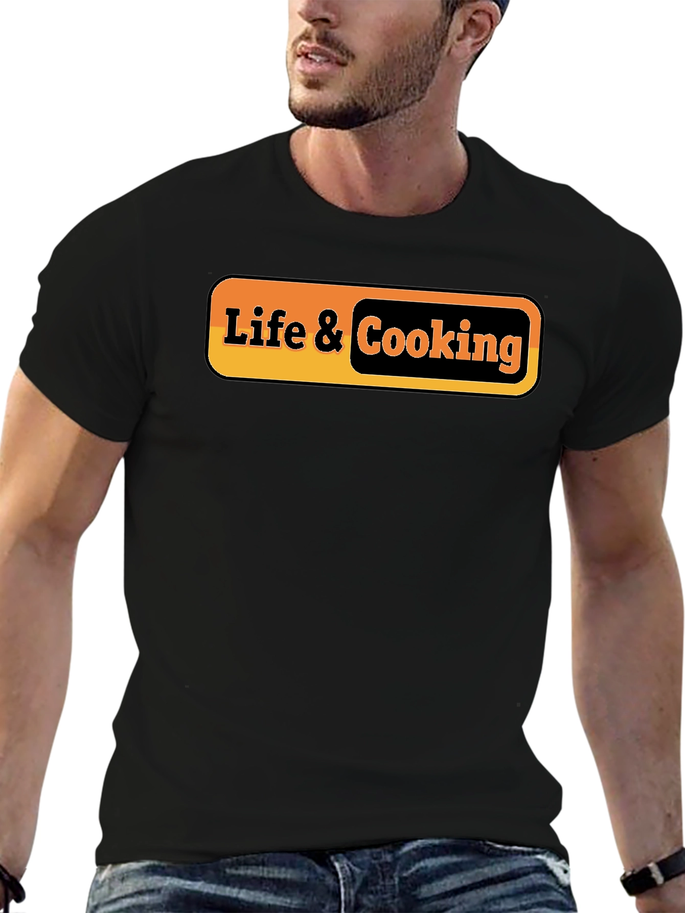 Life & Cooking Graphic Tee - Stylish Black T-Shirt