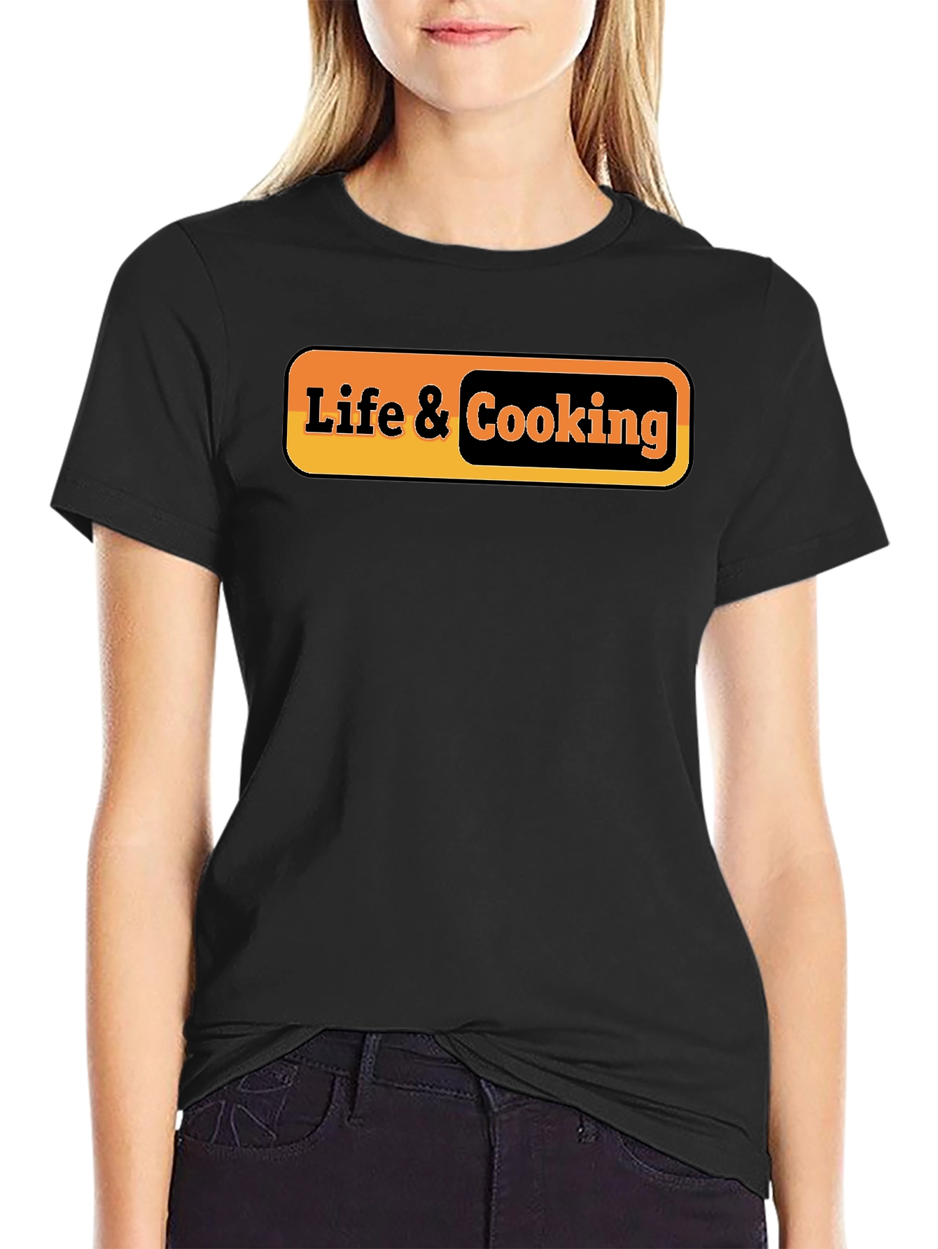 Life & Cooking Graphic Tee - Stylish Black T-Shirt