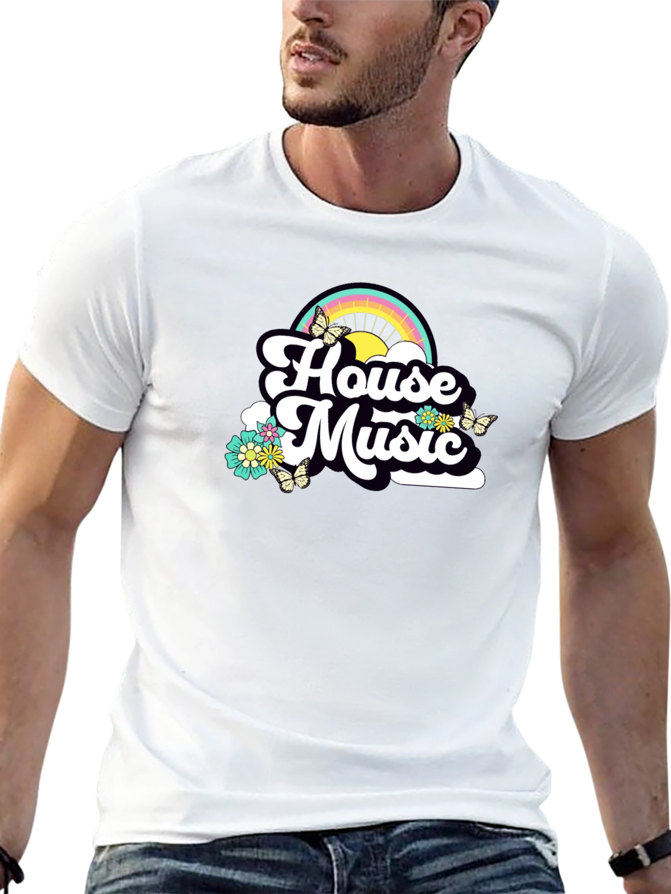 House Music Rainbow Tee - Retro Style