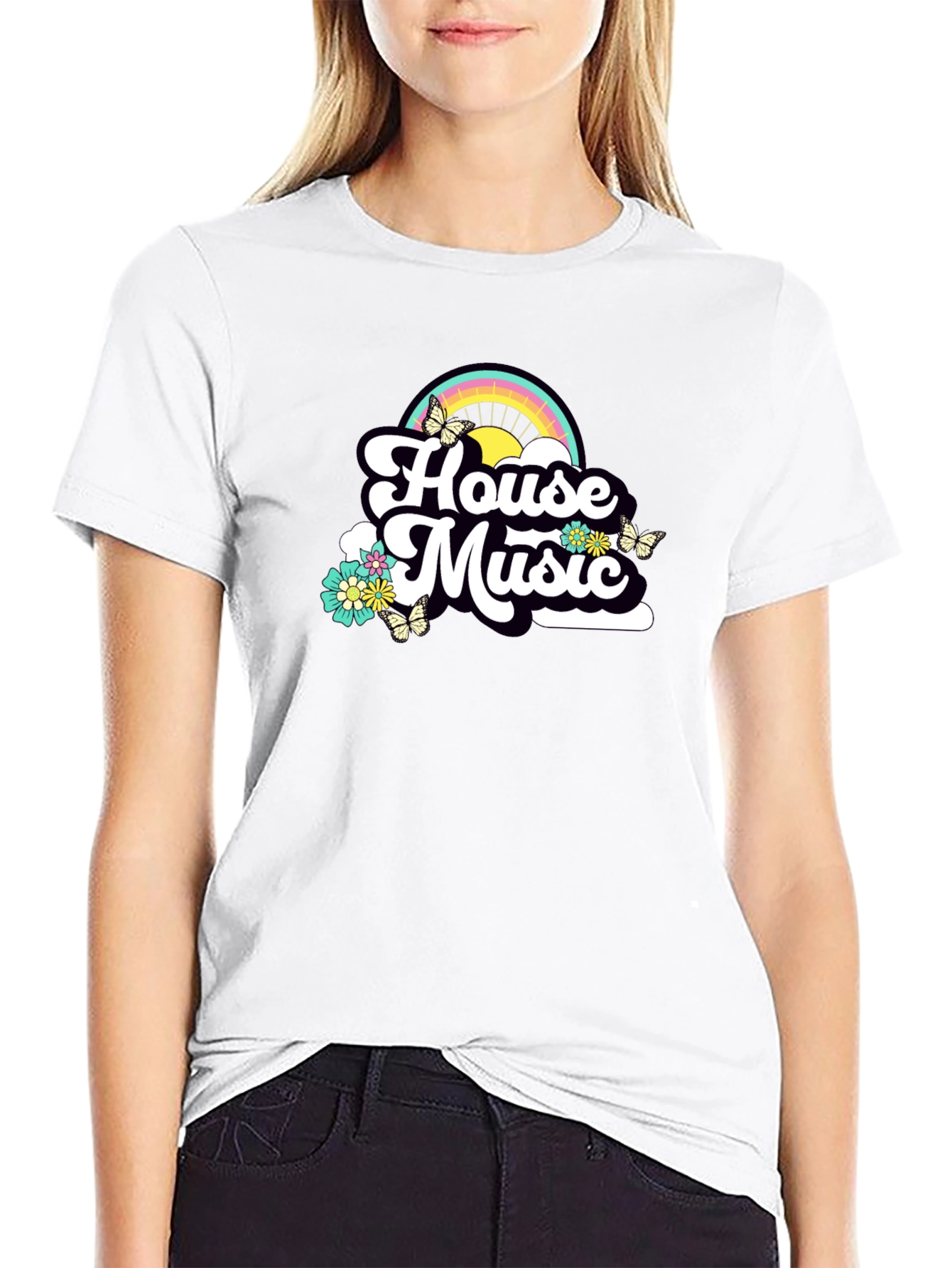 House Music Rainbow Tee - Retro Style