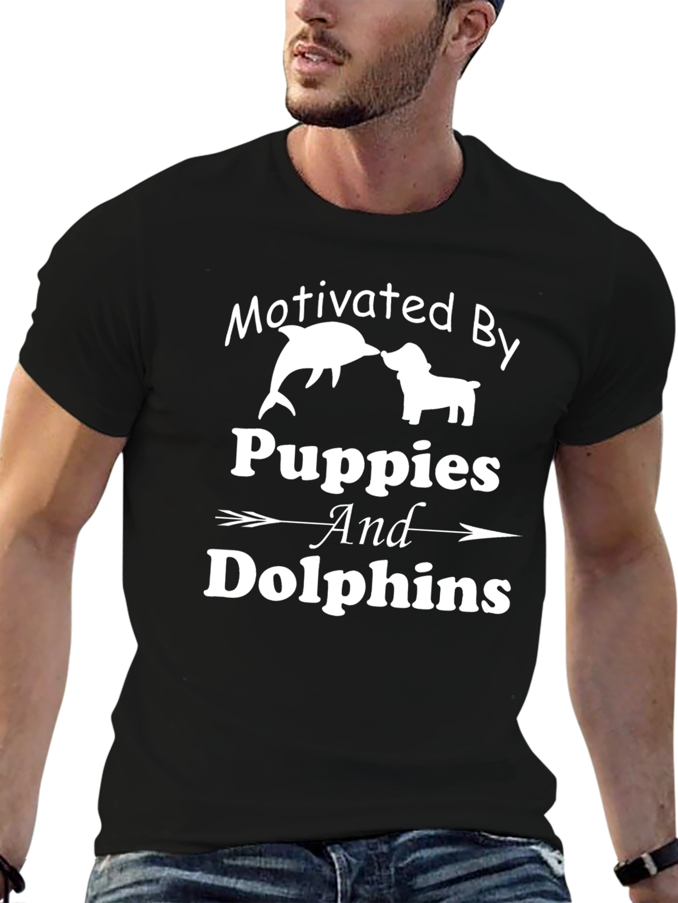 Motivated By Puppies and Dolphins Black T-Shirt