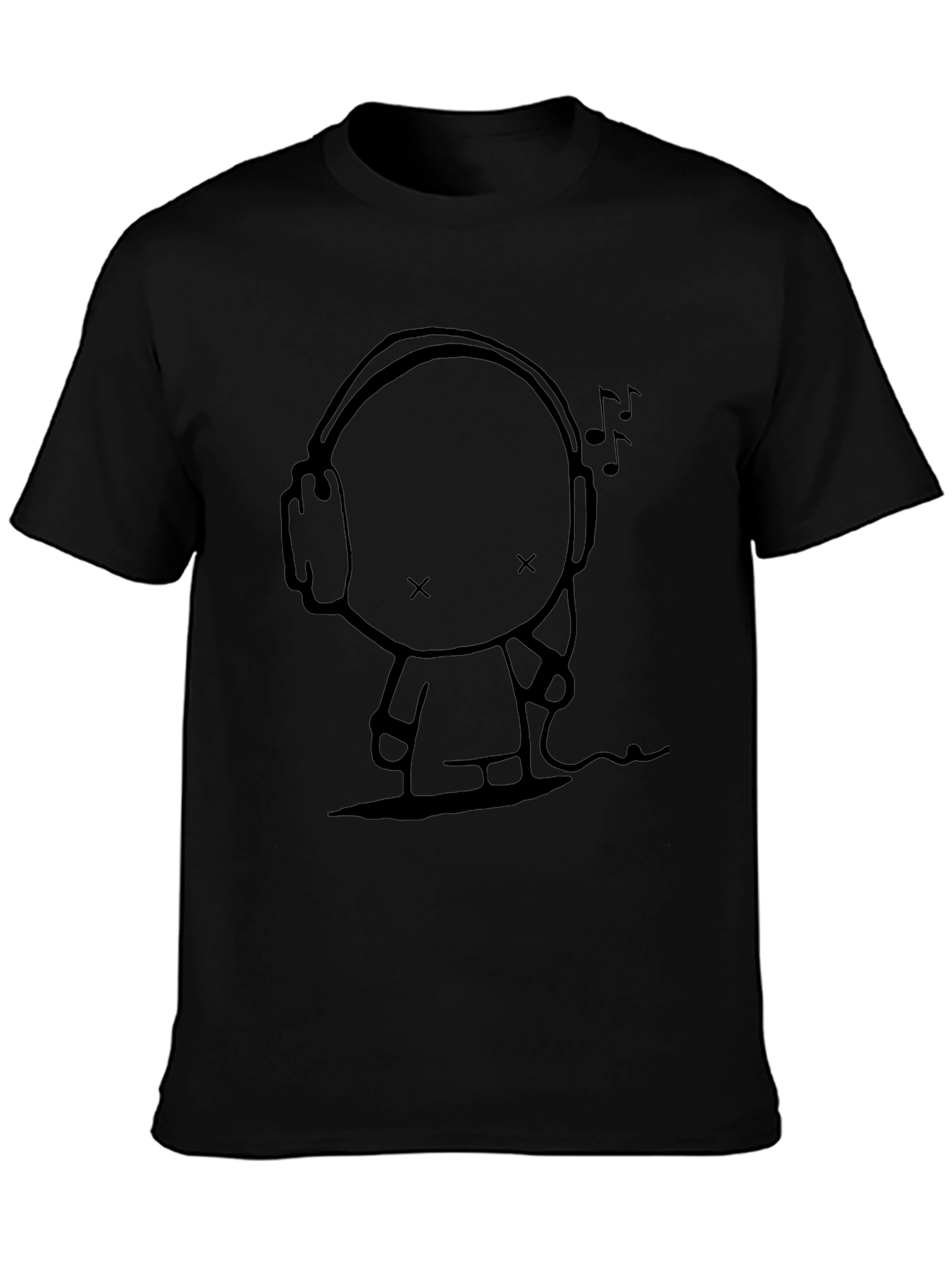 Cool Character with Headphones Graphic Tee - Black