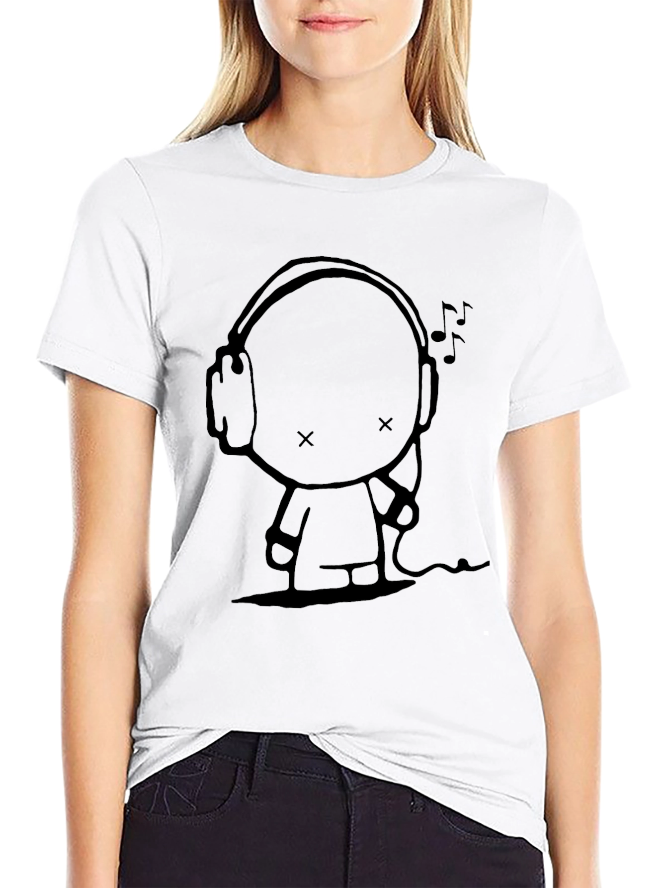 Cool Character with Headphones Graphic Tee - Black