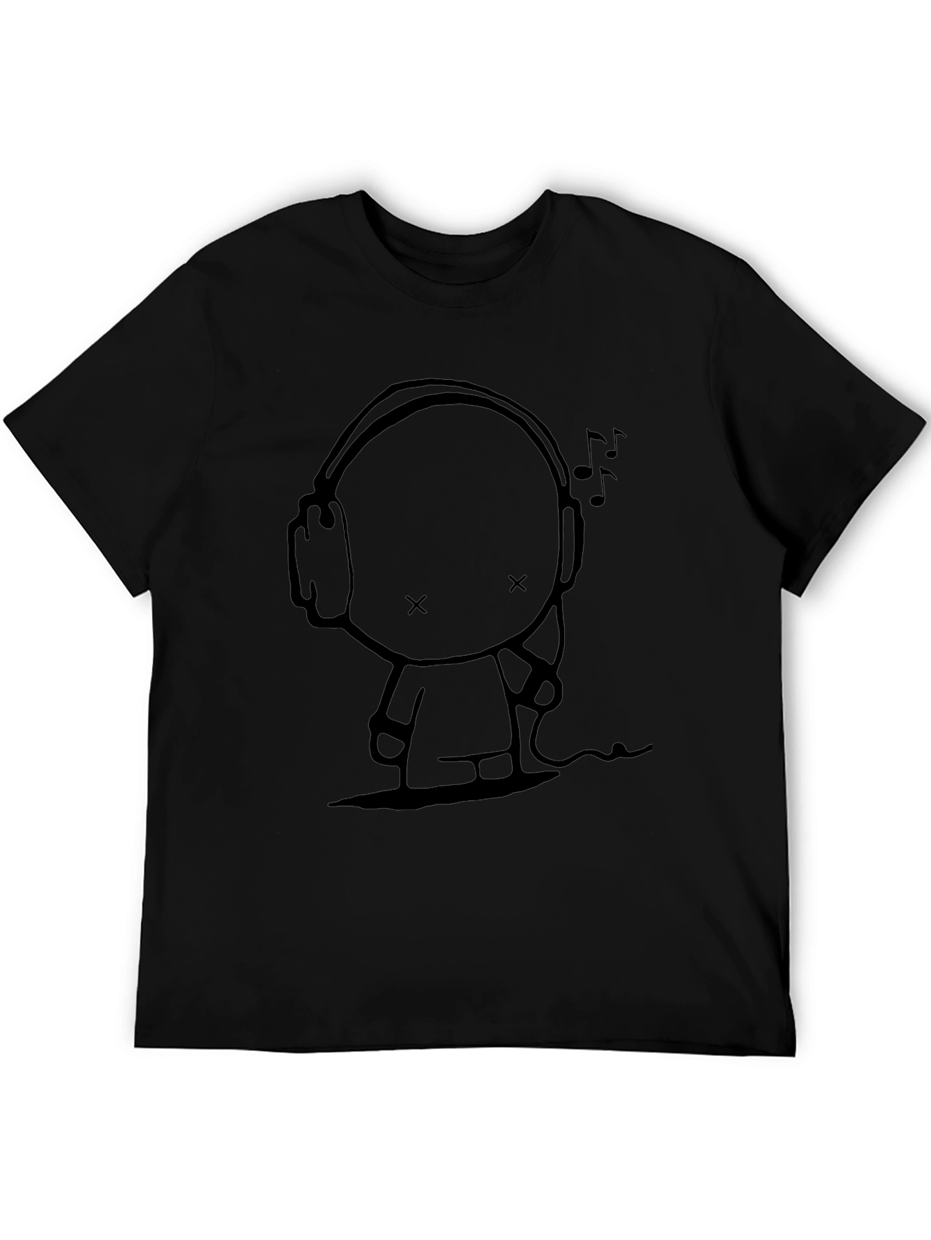 Cool Character with Headphones Graphic Tee - Black