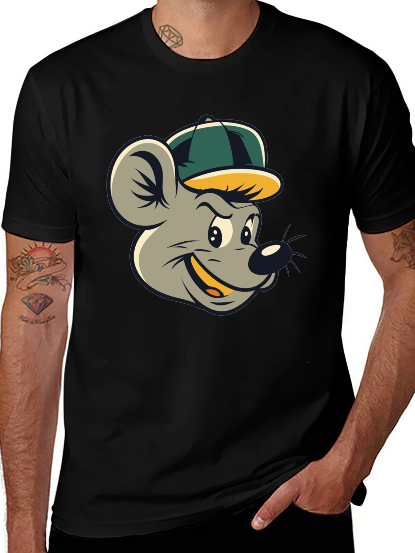 Cartoon Mouse T-Shirt - Black Cotton Tee