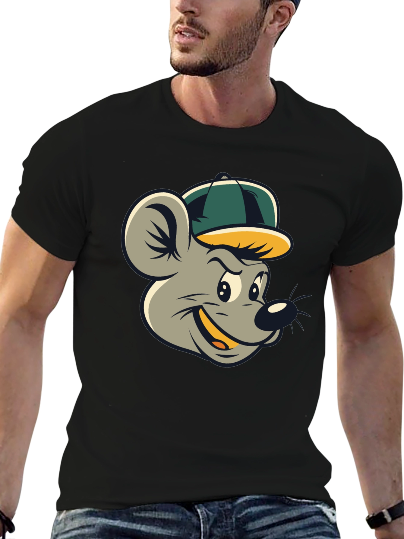 Cartoon Mouse T-Shirt - Black Cotton Tee