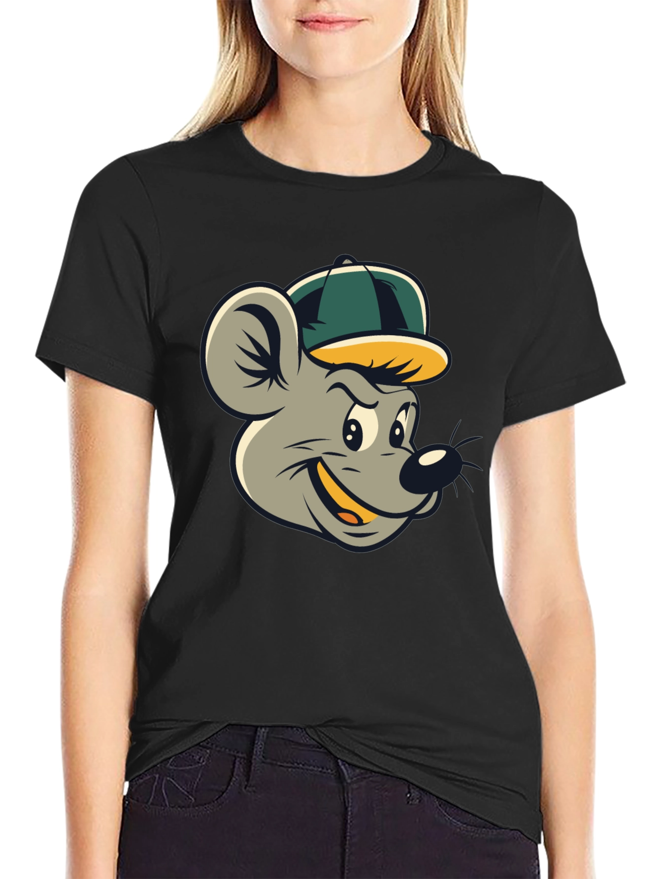 Cartoon Mouse T-Shirt - Black Cotton Tee