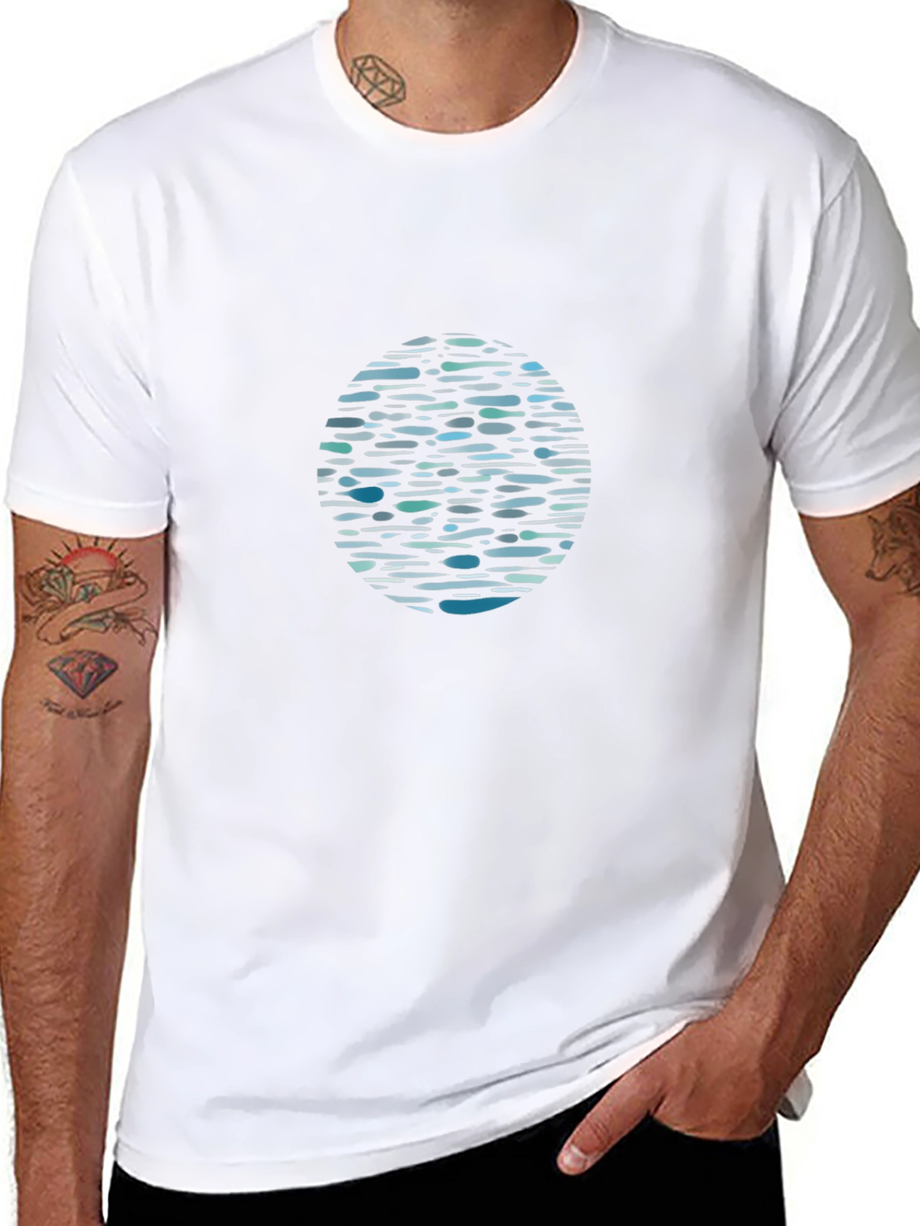 Black Graphic Tee - Abstract Water Pattern