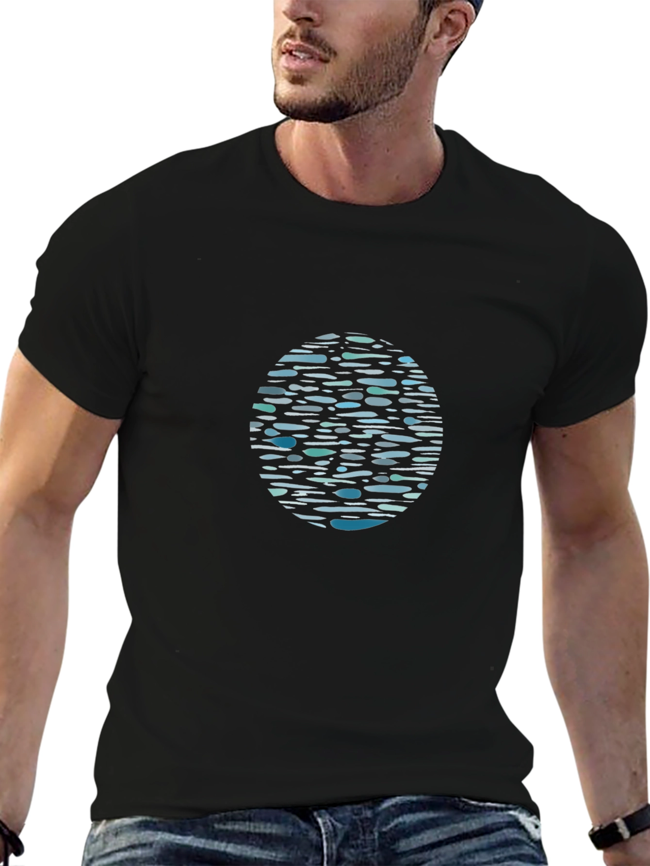 Black Graphic Tee - Abstract Water Pattern