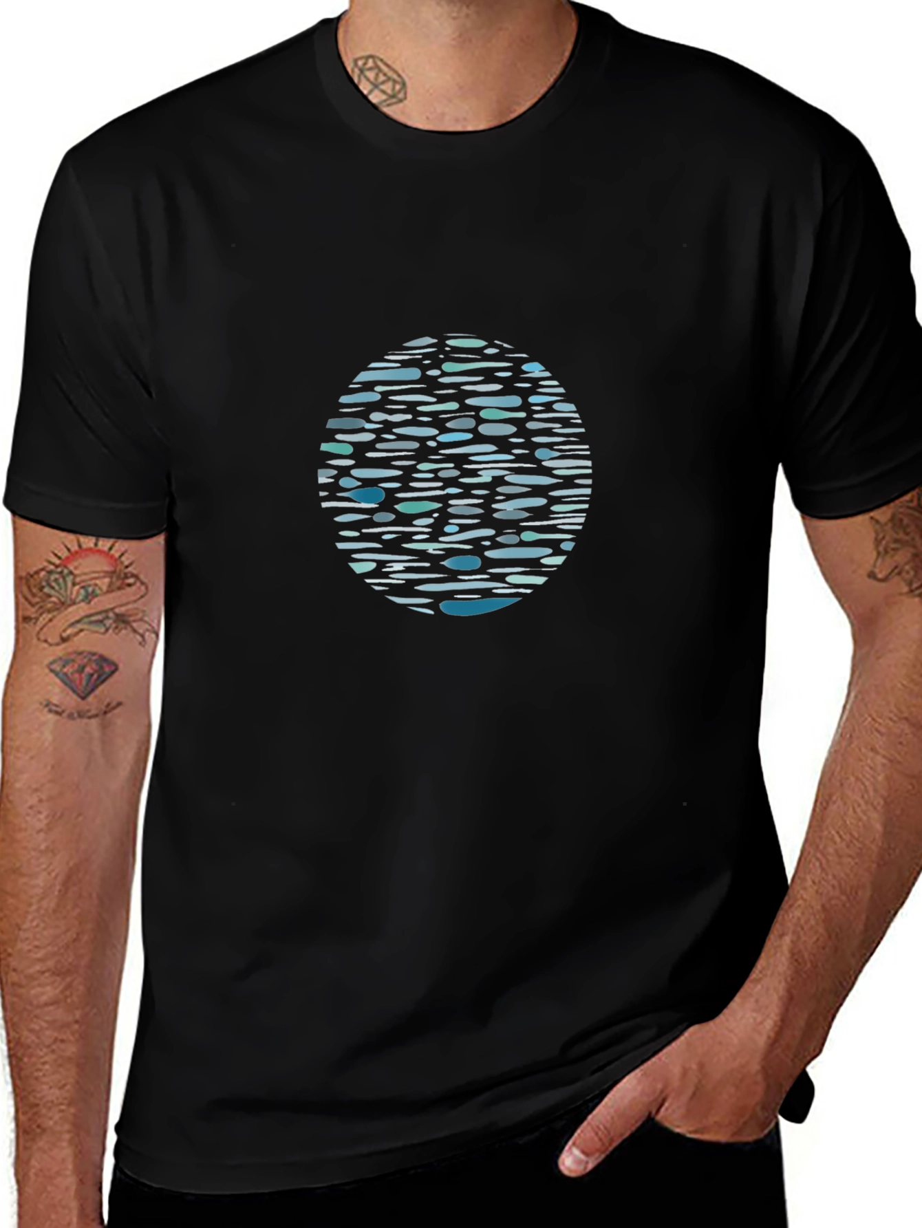 Black Graphic Tee - Abstract Water Pattern