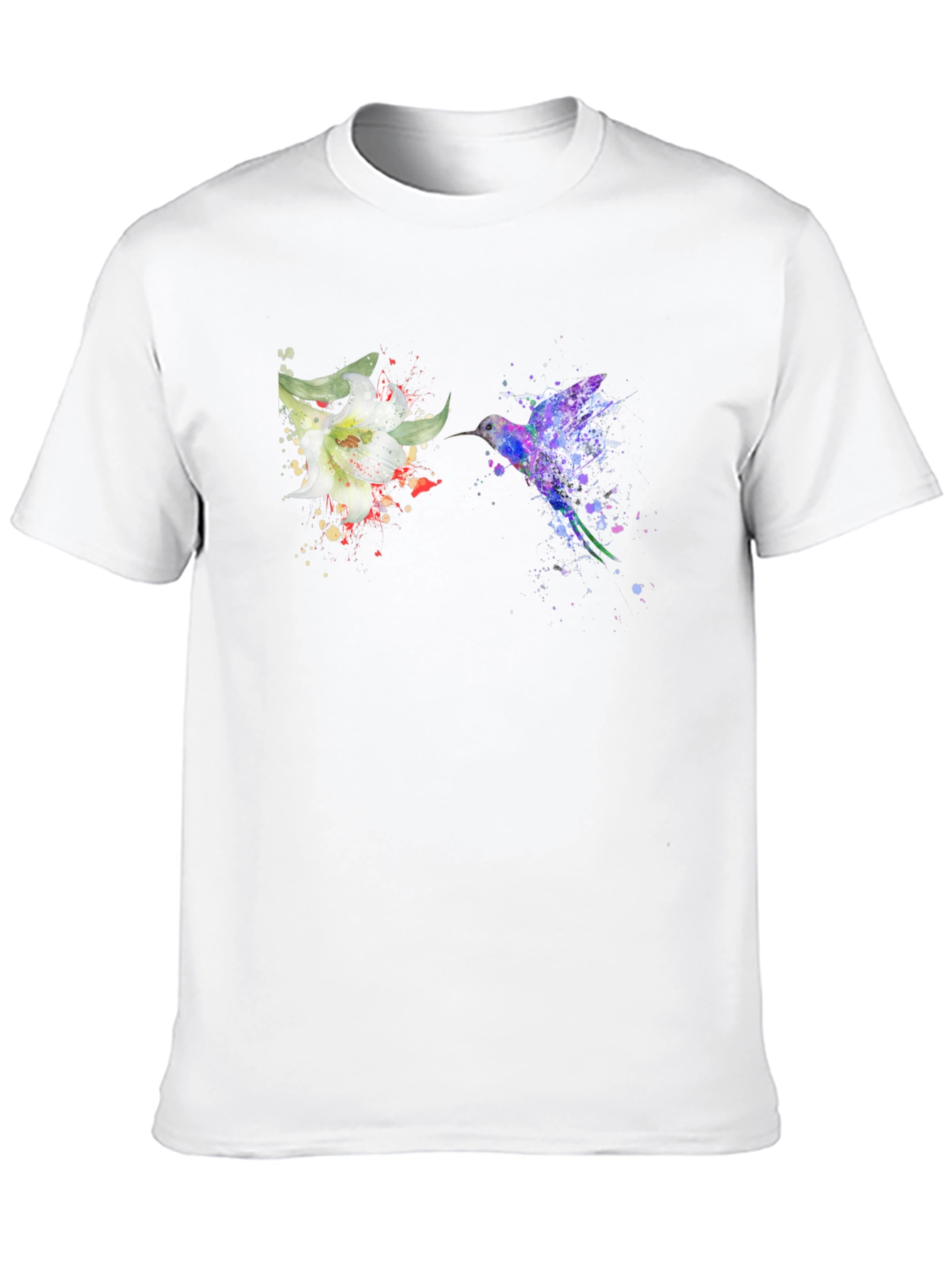 Hummingbird Flower Graphic Tee - Artsy Design