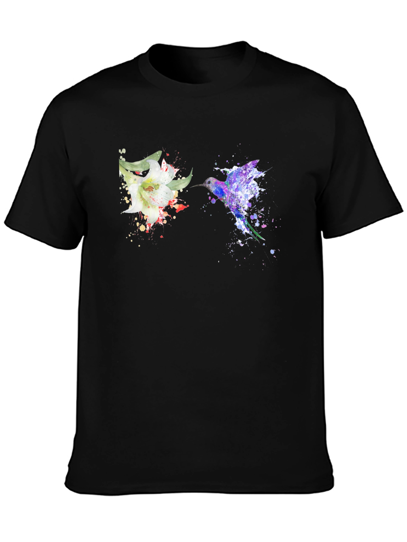 Hummingbird Flower Graphic Tee - Artsy Design