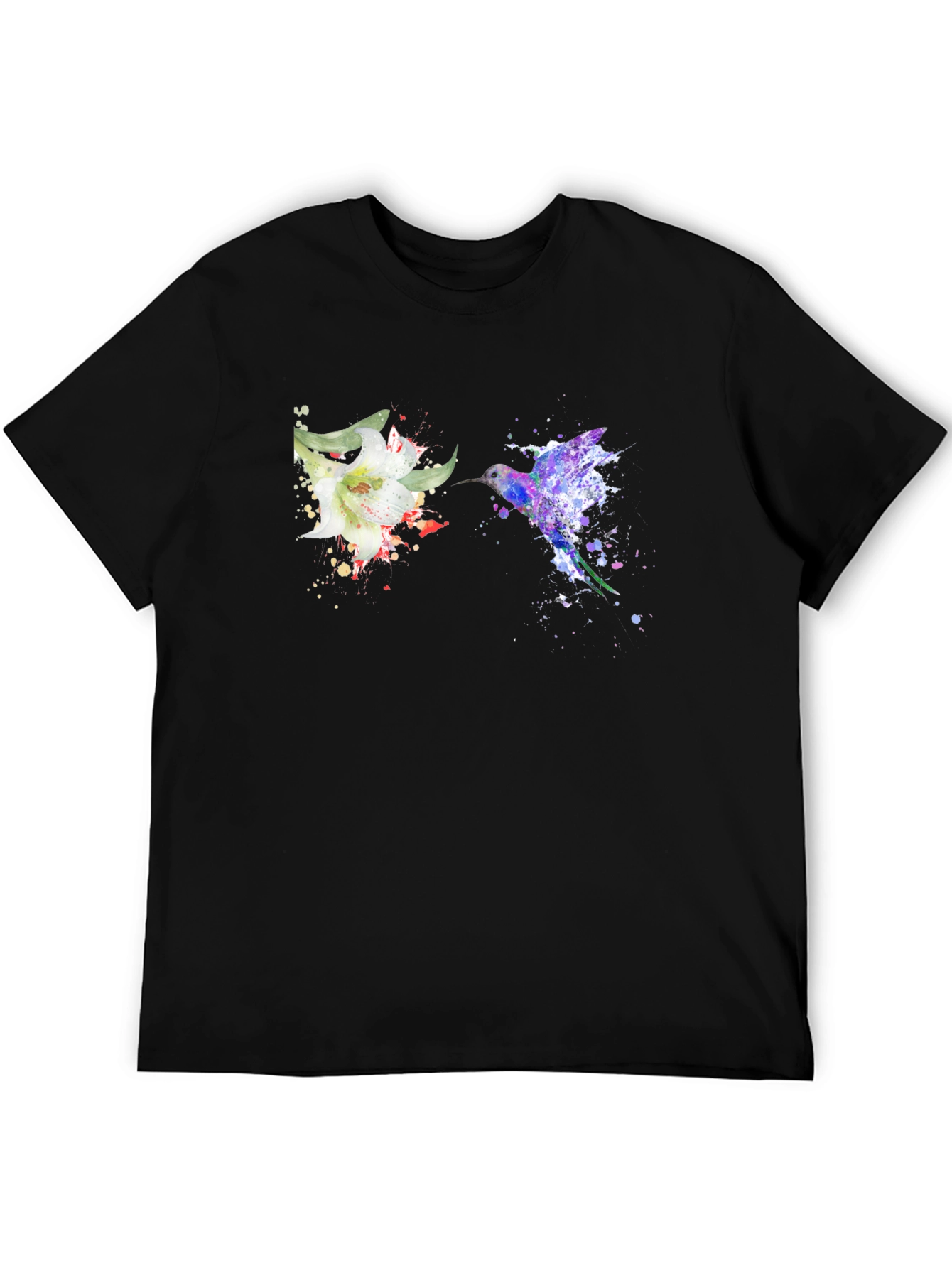 Hummingbird Flower Graphic Tee - Artsy Design