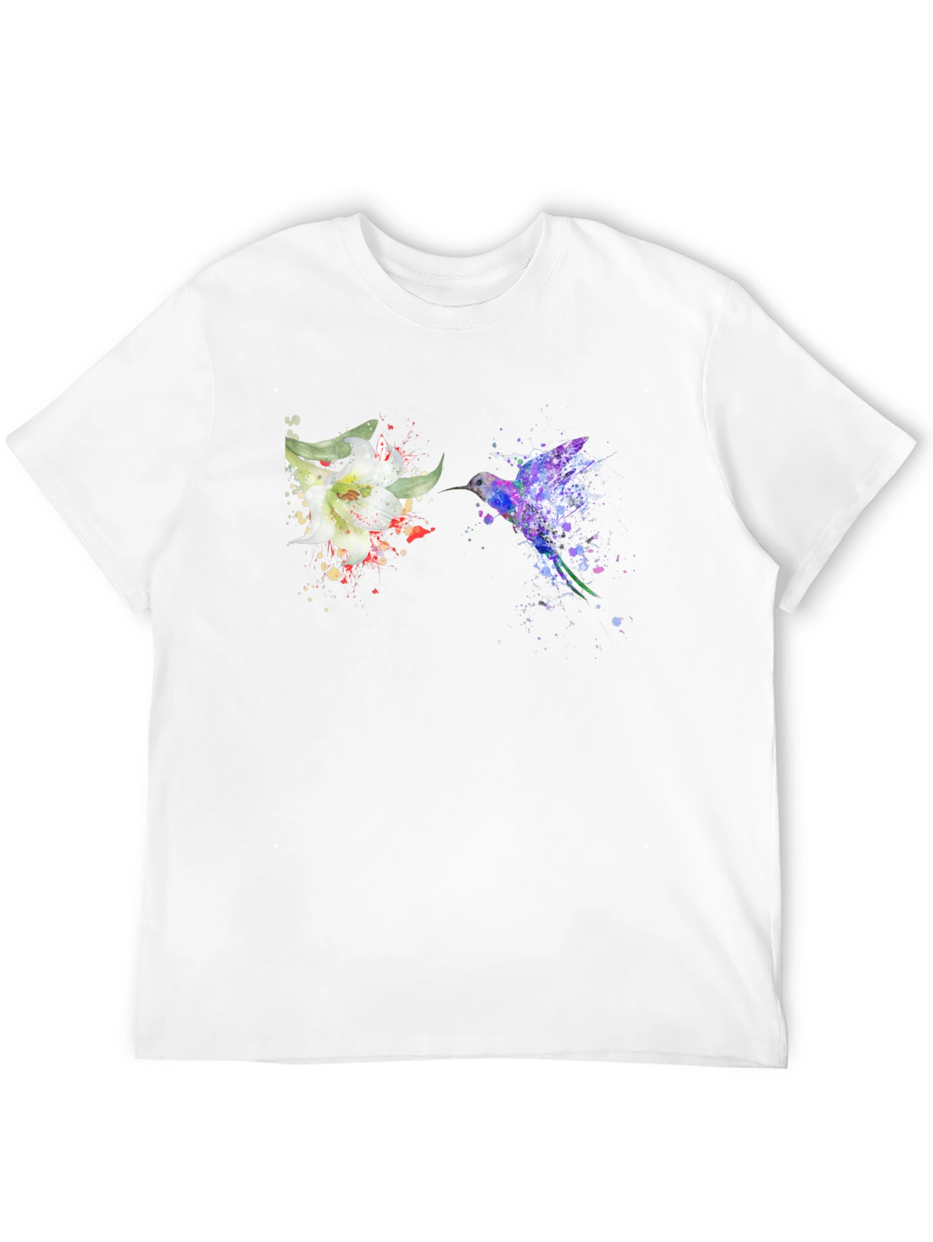 Hummingbird Flower Graphic Tee - Artsy Design